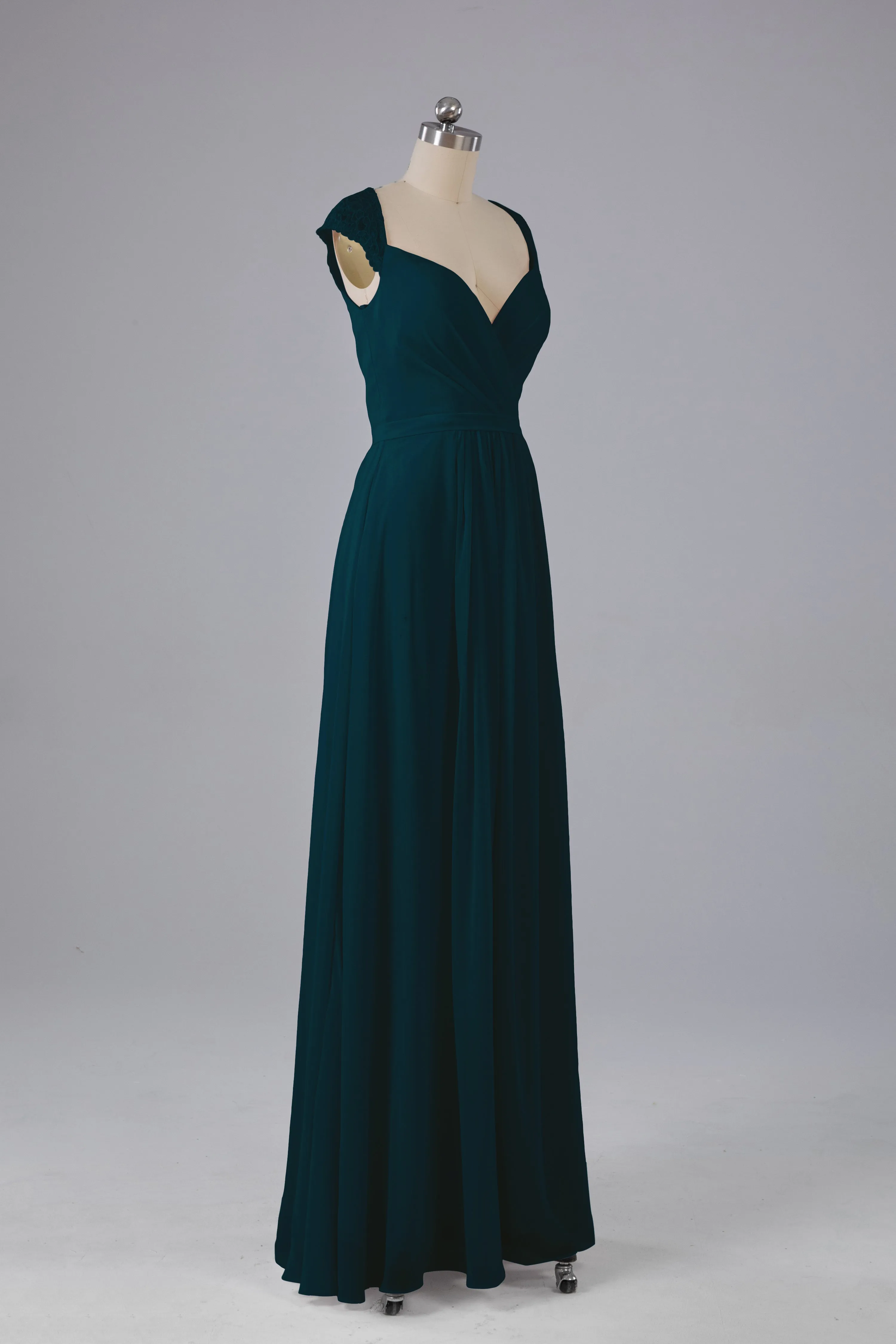 Simple Cap Sleeves Chiffon Floor Length Bridesmaid Dresses