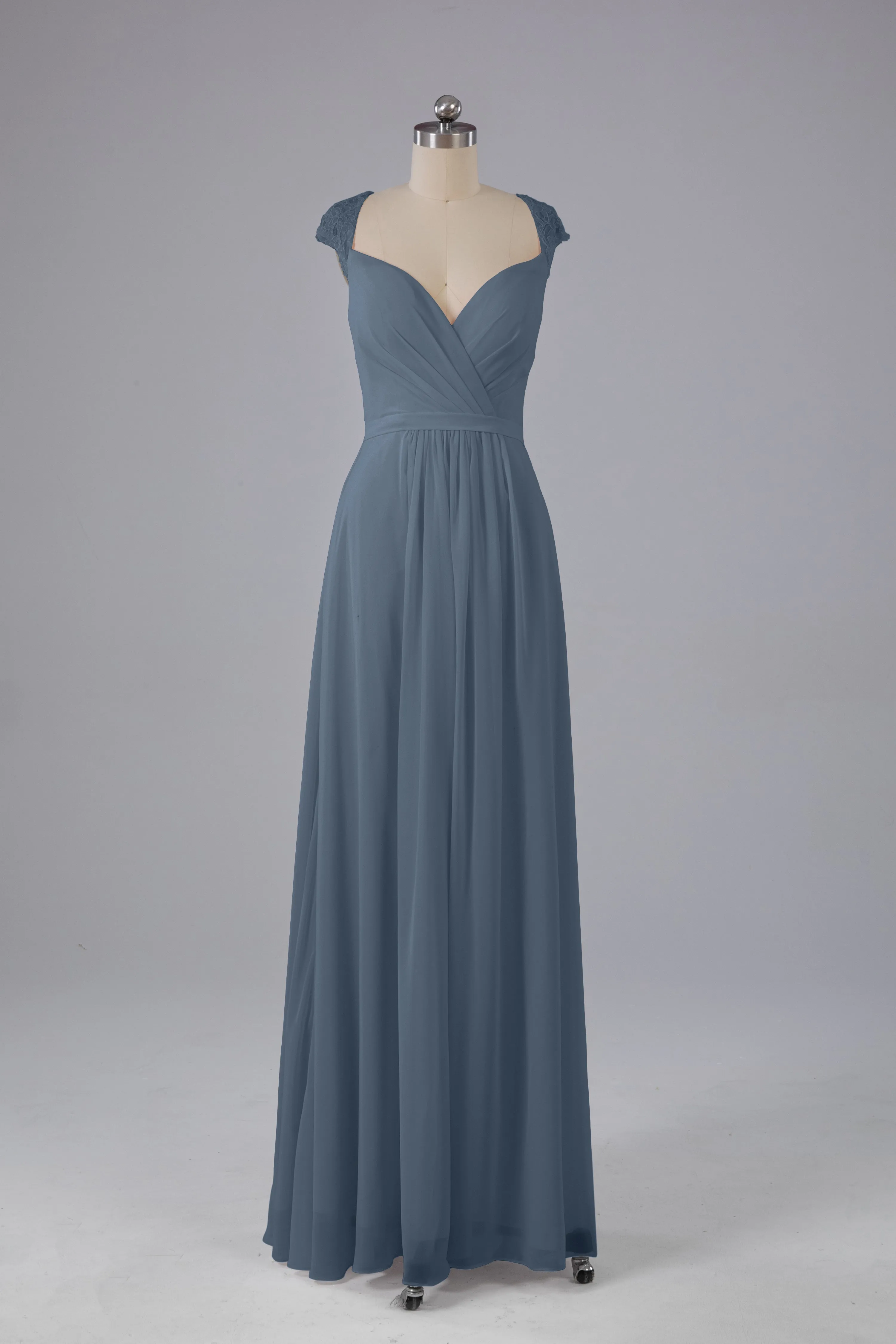 Simple Cap Sleeves Chiffon Floor Length Bridesmaid Dresses