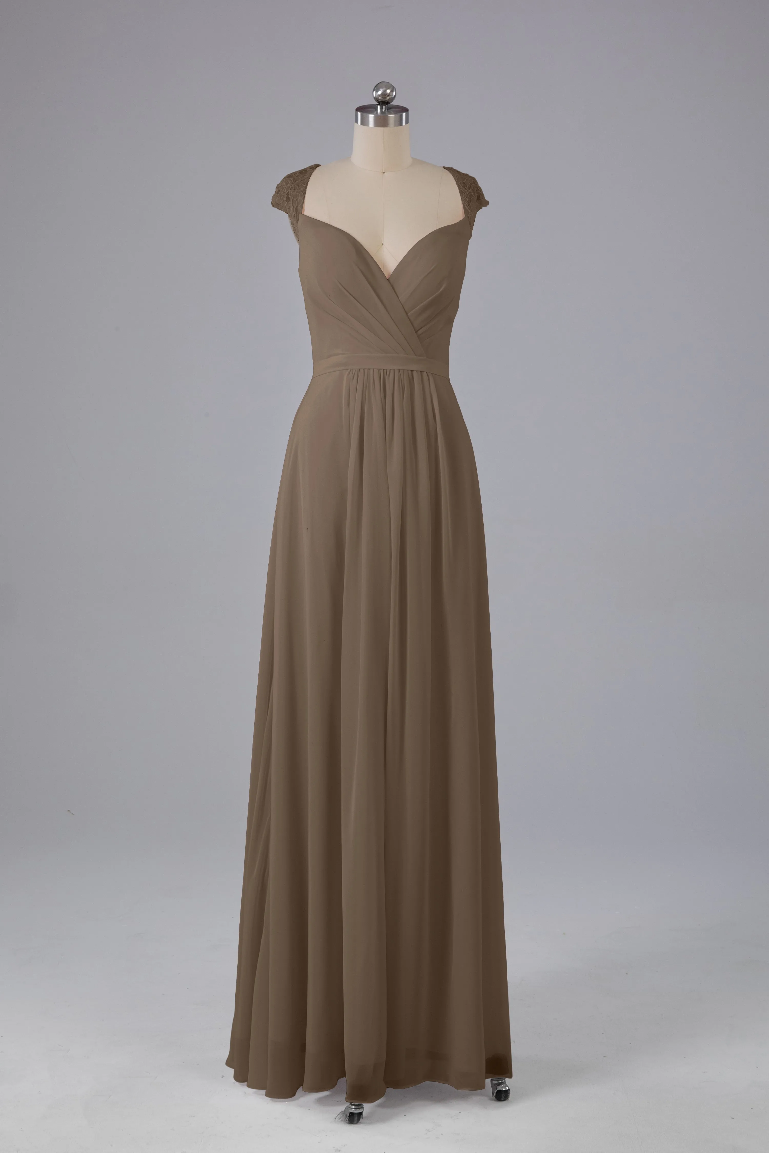 Simple Cap Sleeves Chiffon Floor Length Bridesmaid Dresses