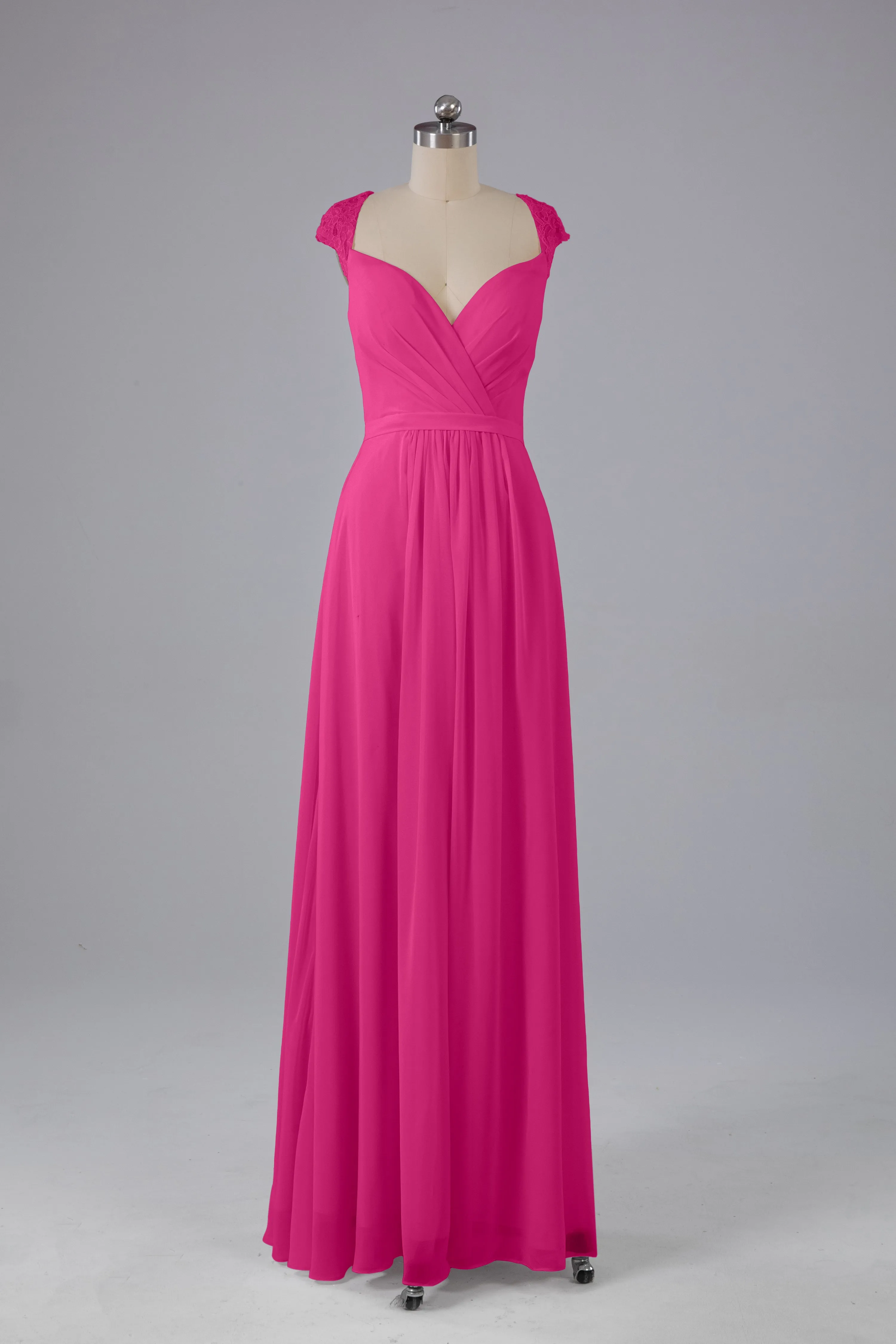 Simple Cap Sleeves Chiffon Floor Length Bridesmaid Dresses