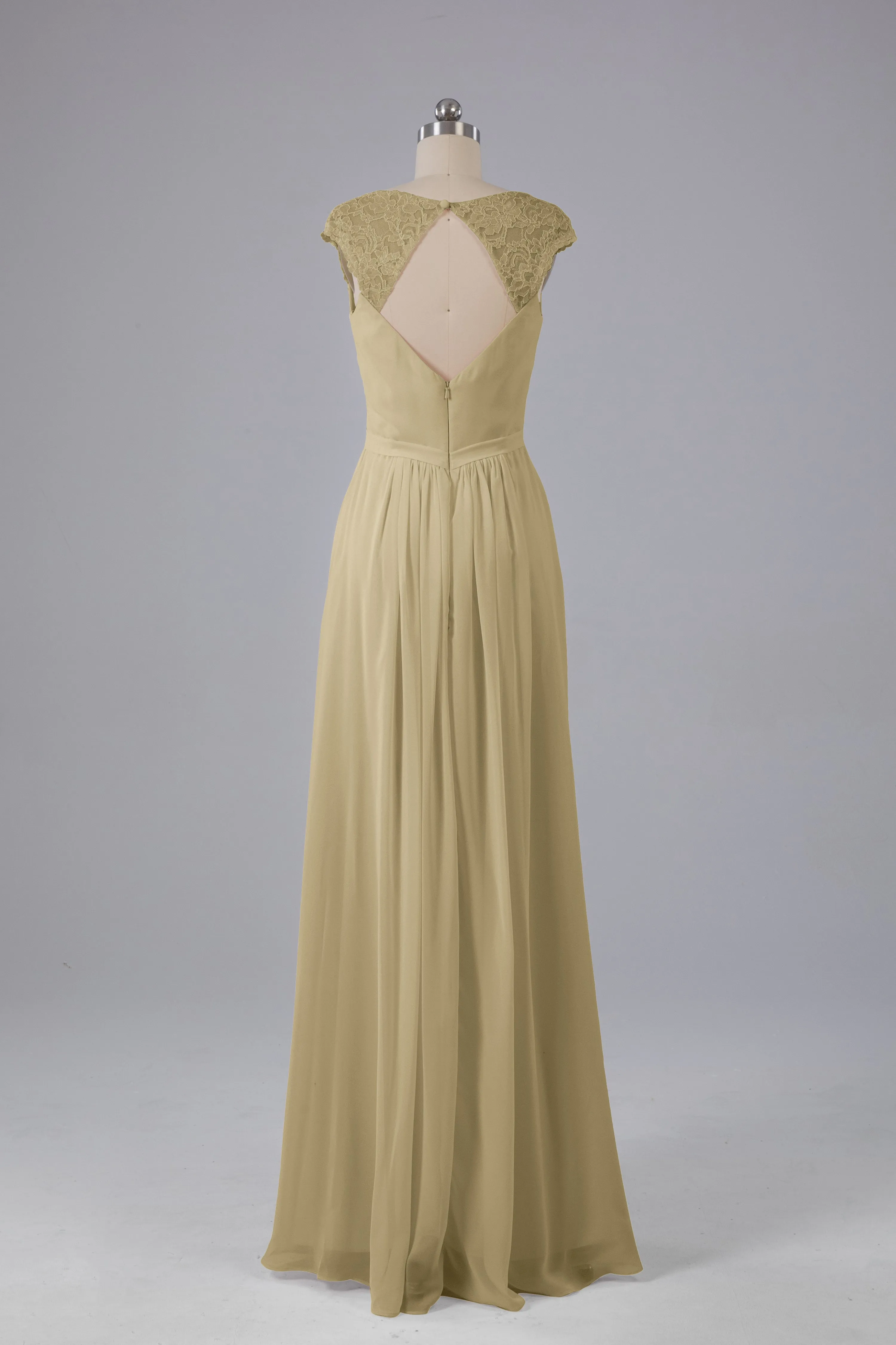 Simple Cap Sleeves Chiffon Floor Length Bridesmaid Dresses