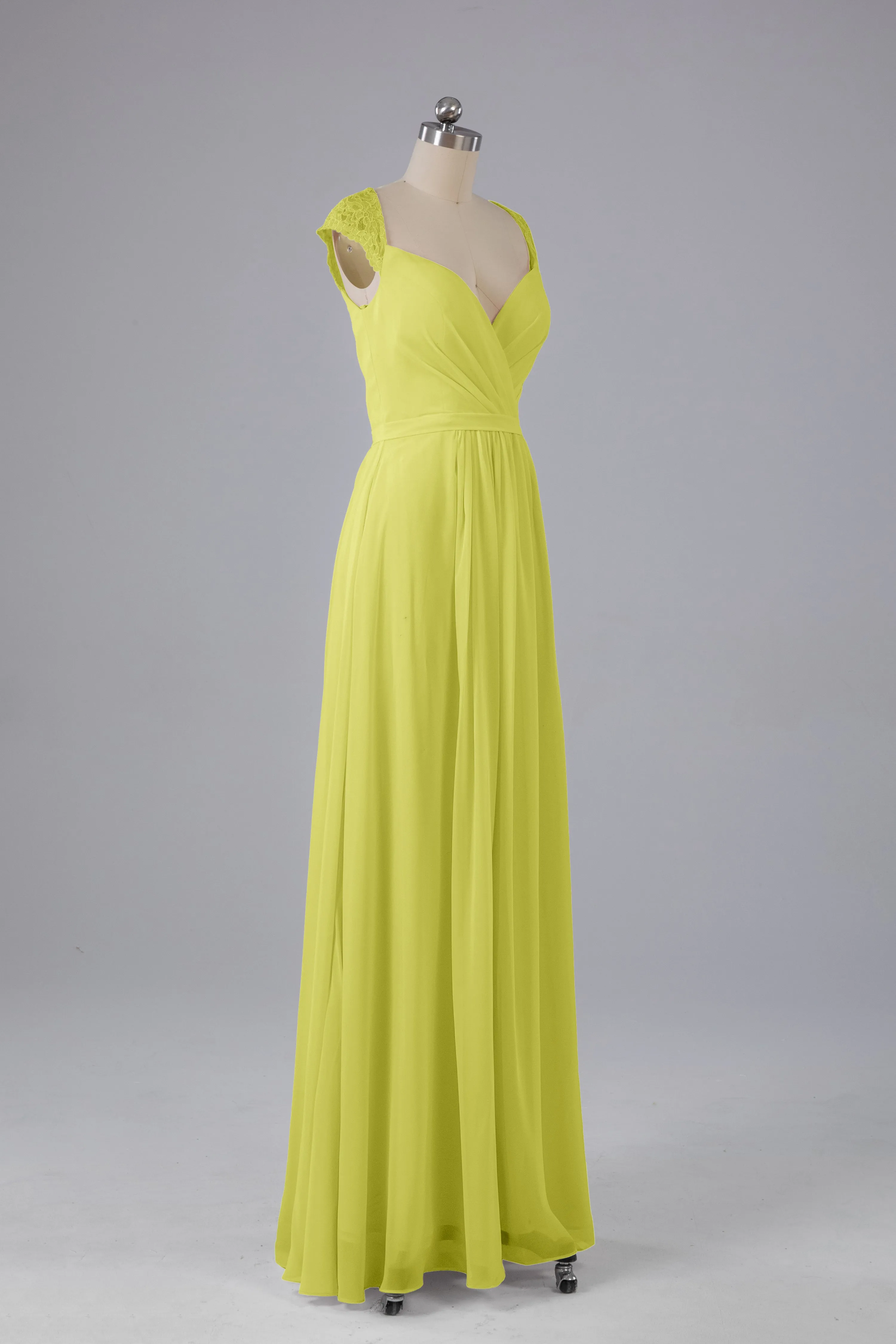 Simple Cap Sleeves Chiffon Floor Length Bridesmaid Dresses