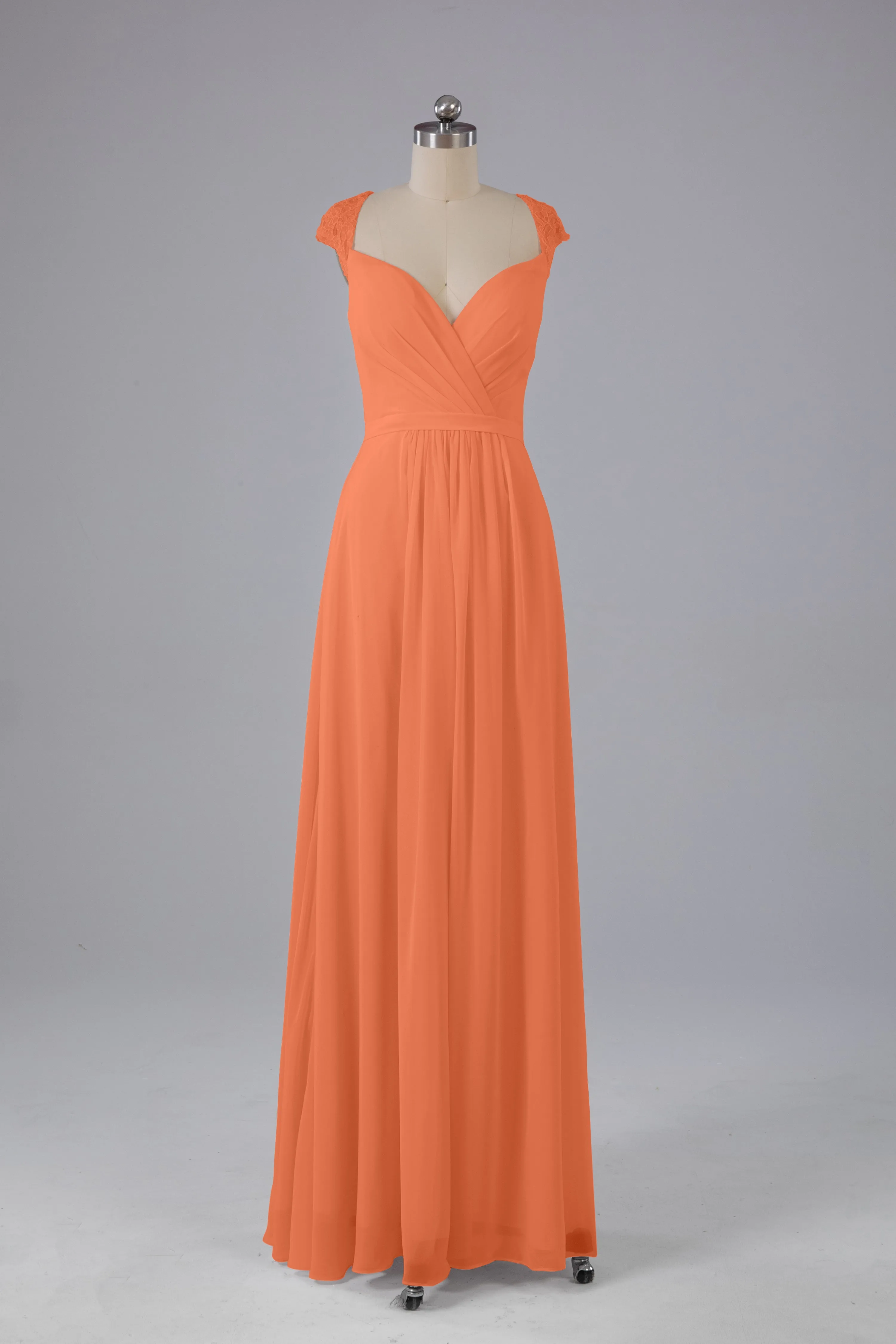 Simple Cap Sleeves Chiffon Floor Length Bridesmaid Dresses