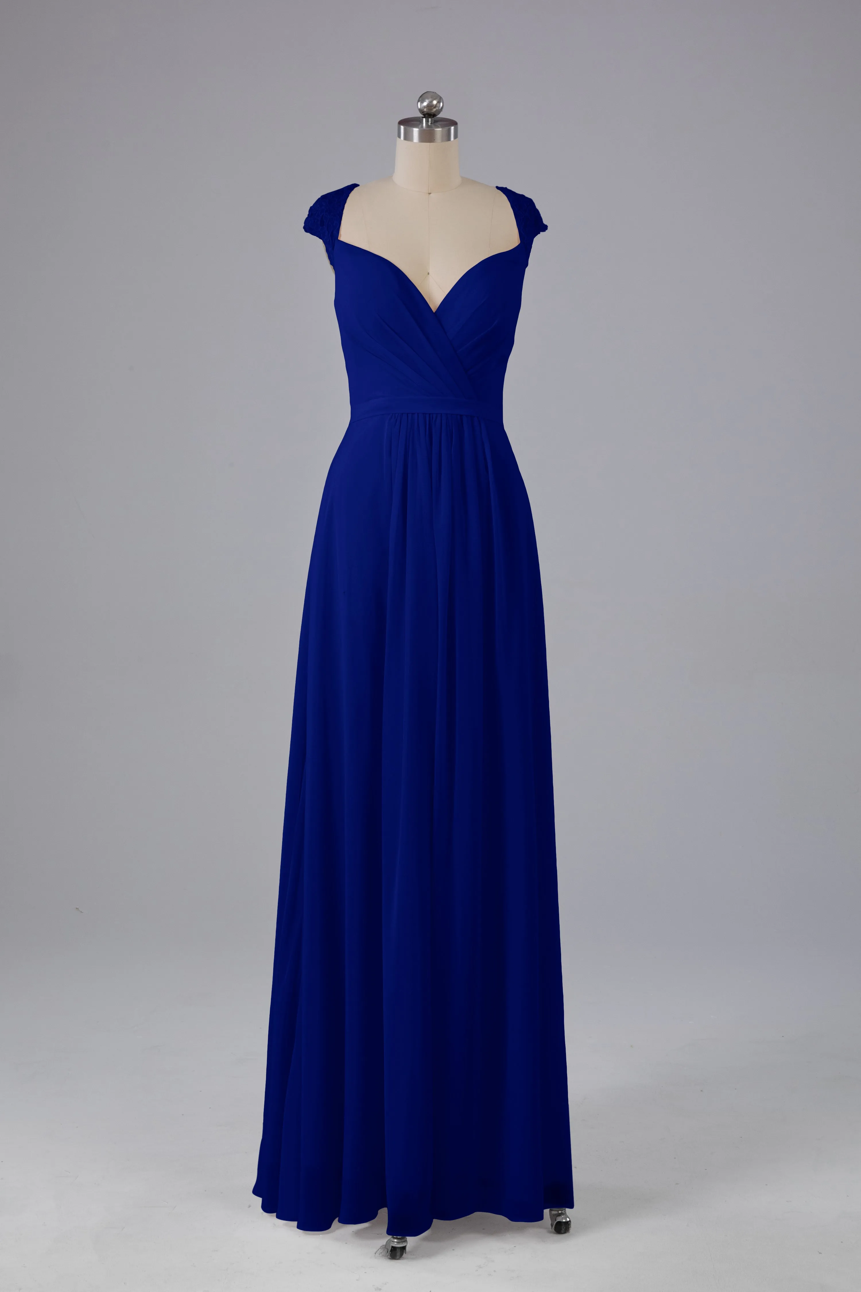 Simple Cap Sleeves Chiffon Floor Length Bridesmaid Dresses