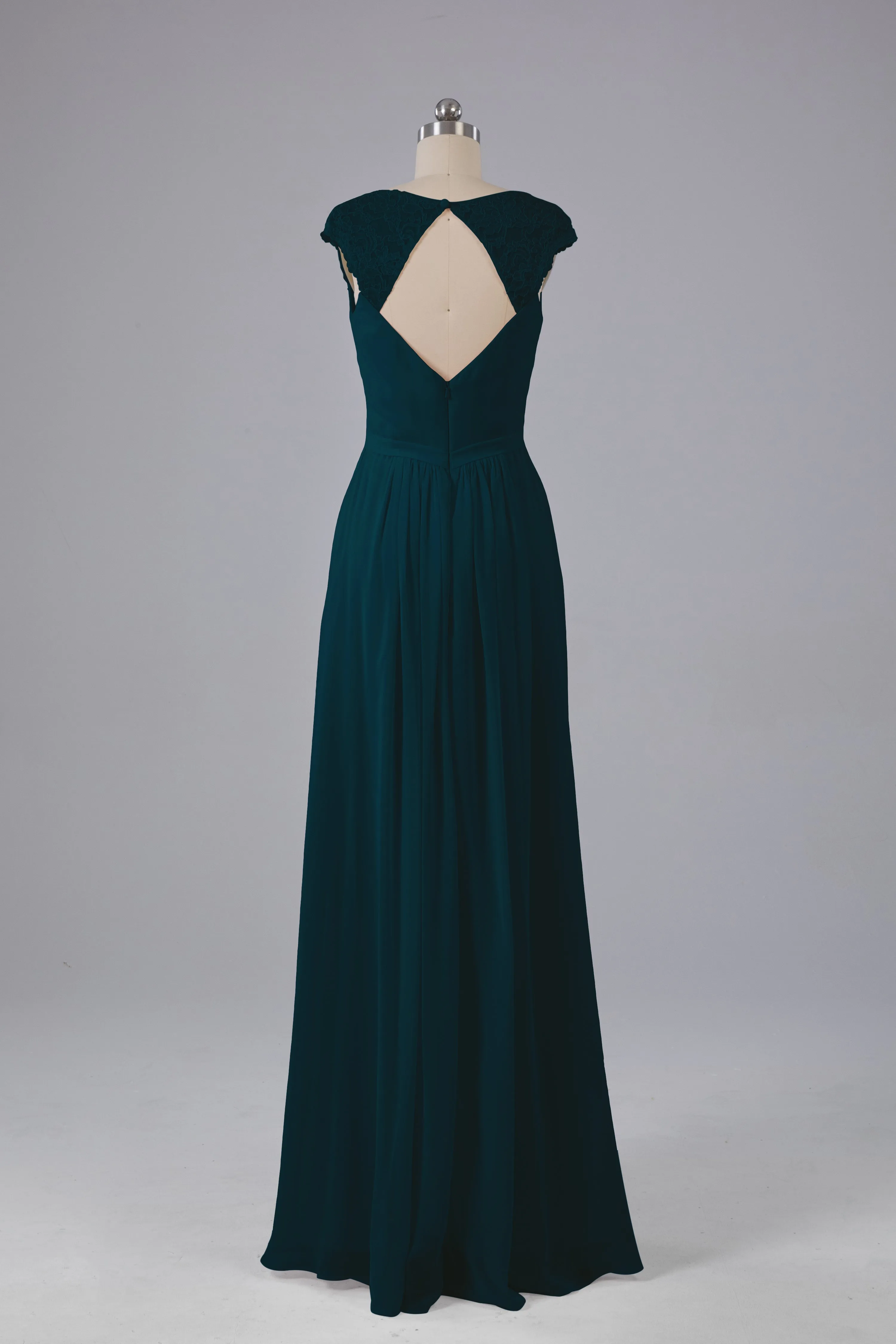 Simple Cap Sleeves Chiffon Floor Length Bridesmaid Dresses