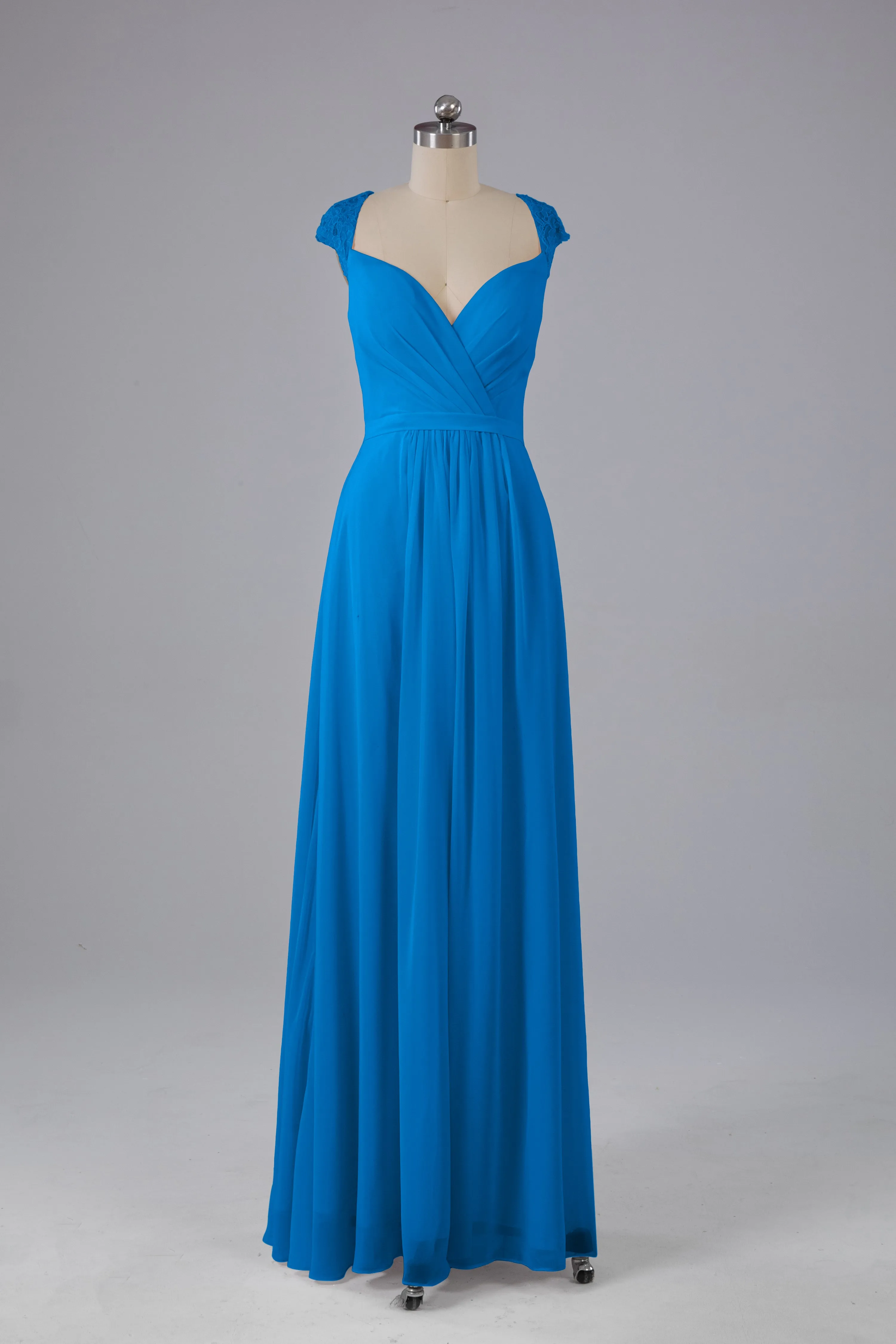 Simple Cap Sleeves Chiffon Floor Length Bridesmaid Dresses