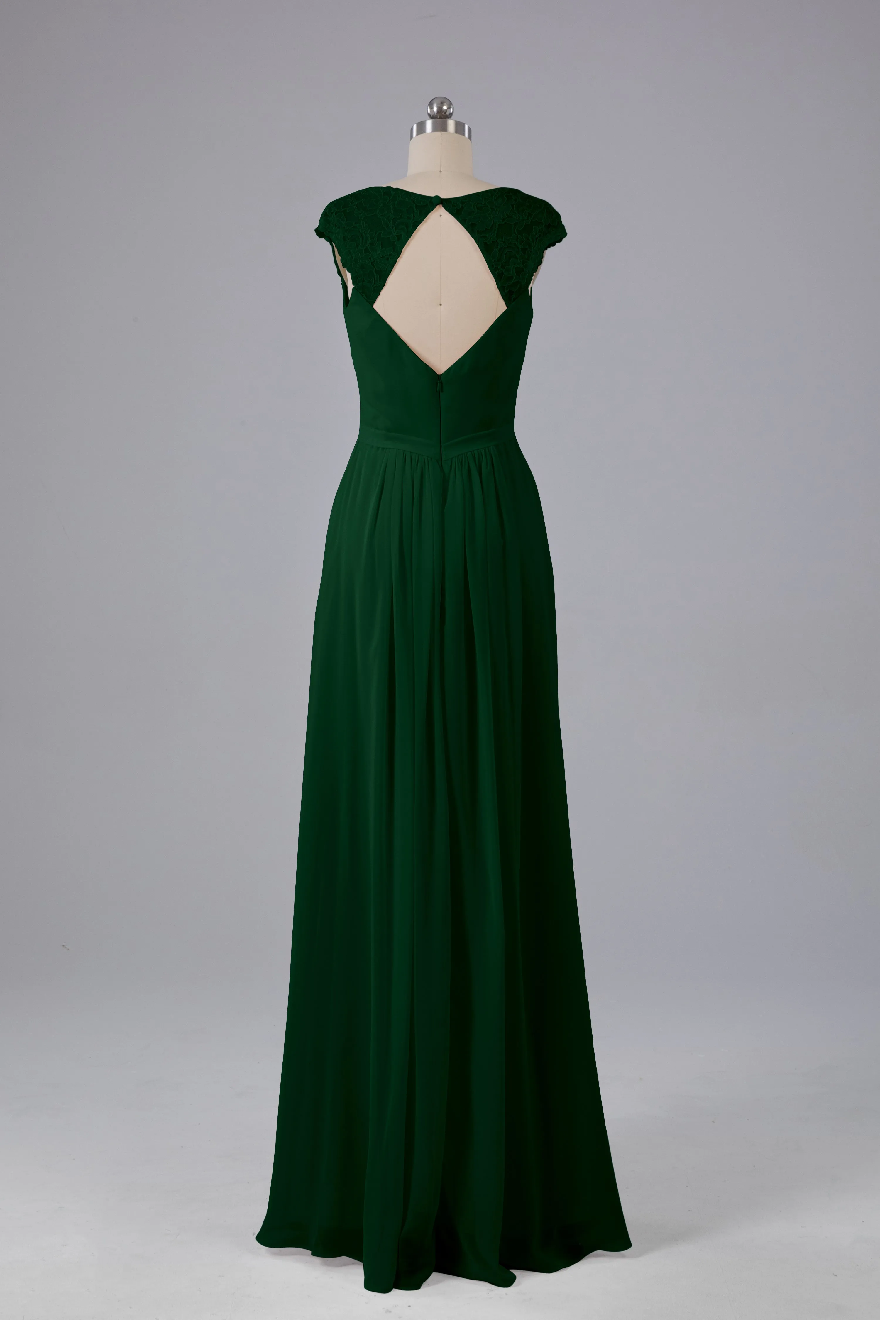 Simple Cap Sleeves Chiffon Floor Length Bridesmaid Dresses