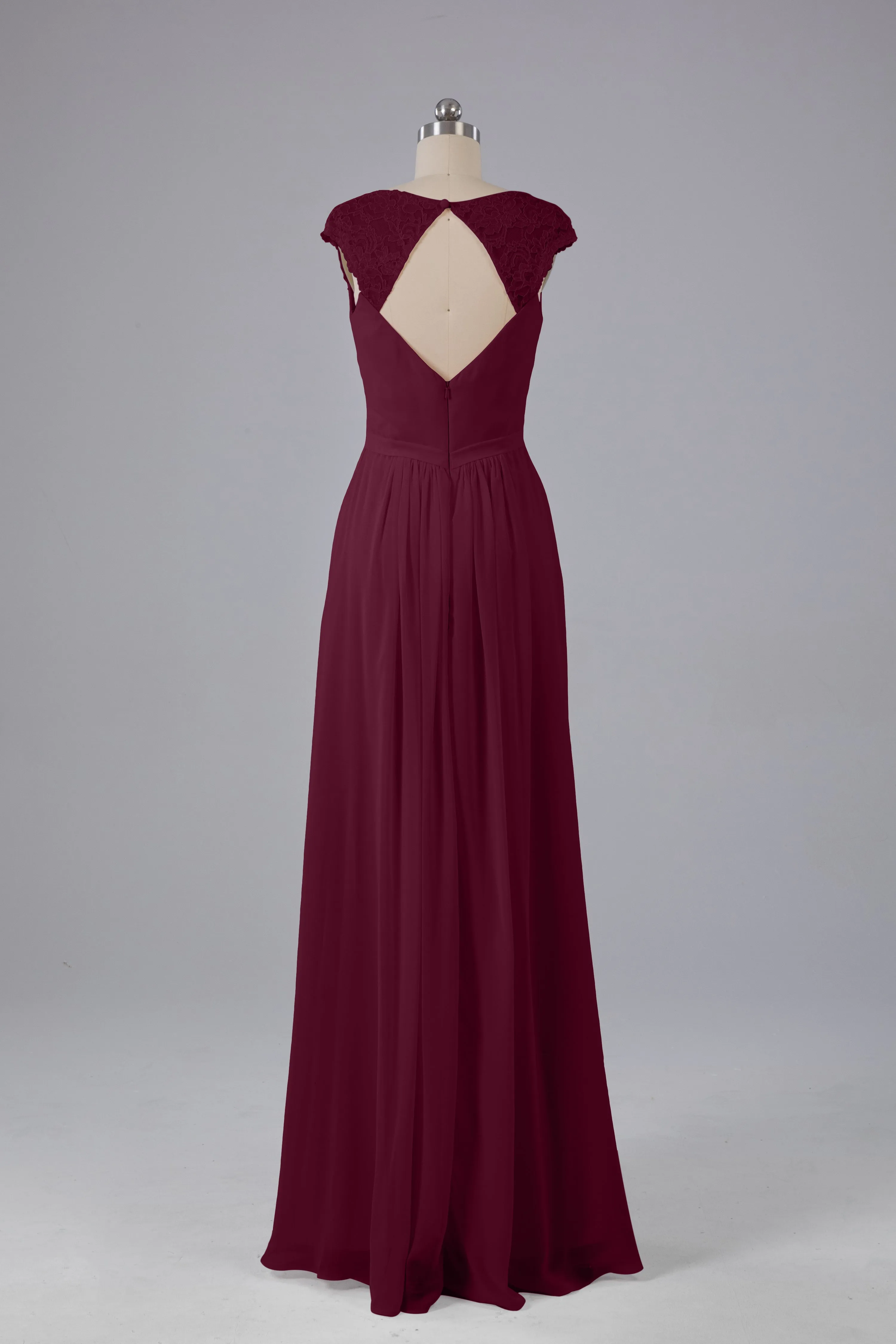 Simple Cap Sleeves Chiffon Floor Length Bridesmaid Dresses