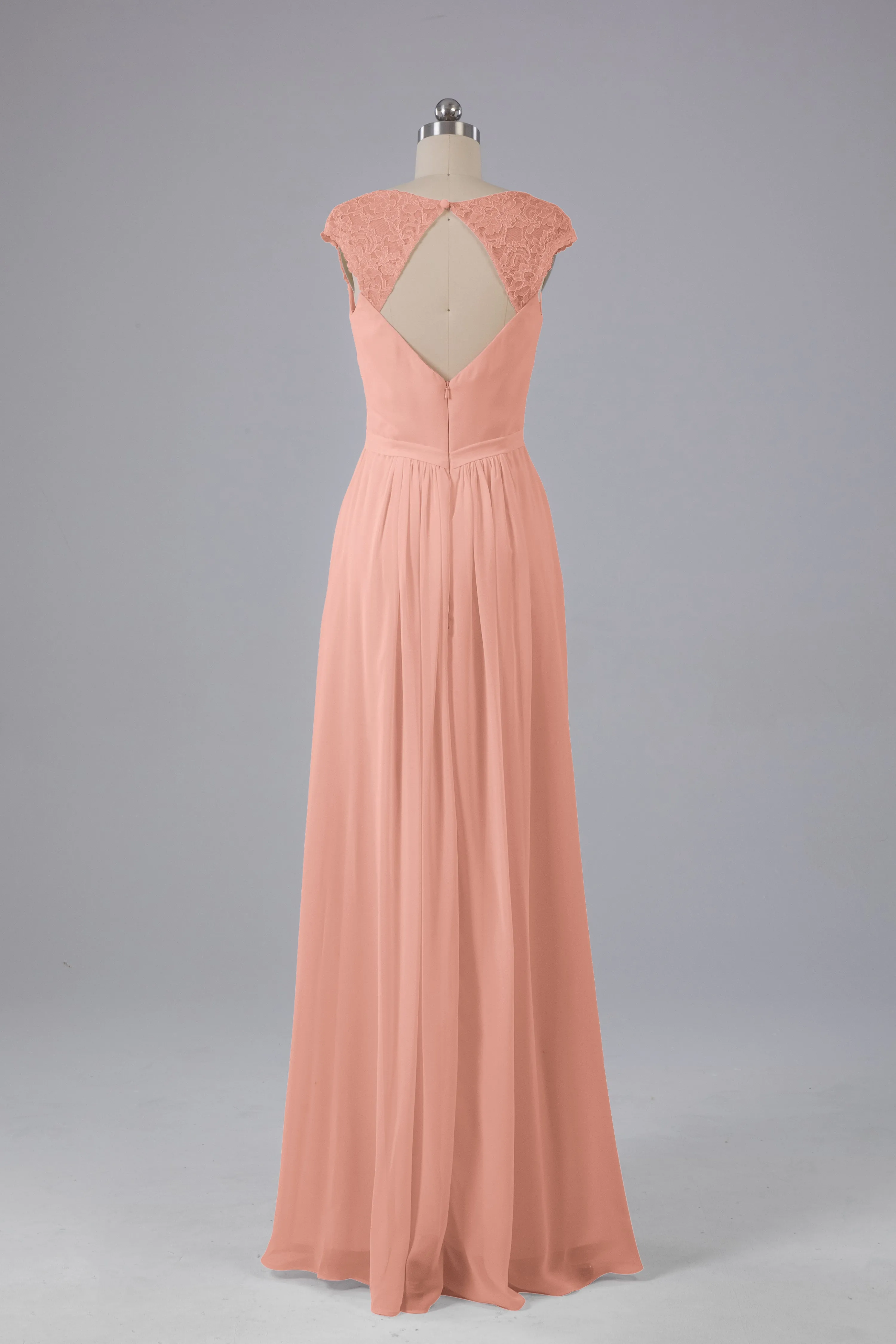 Simple Cap Sleeves Chiffon Floor Length Bridesmaid Dresses