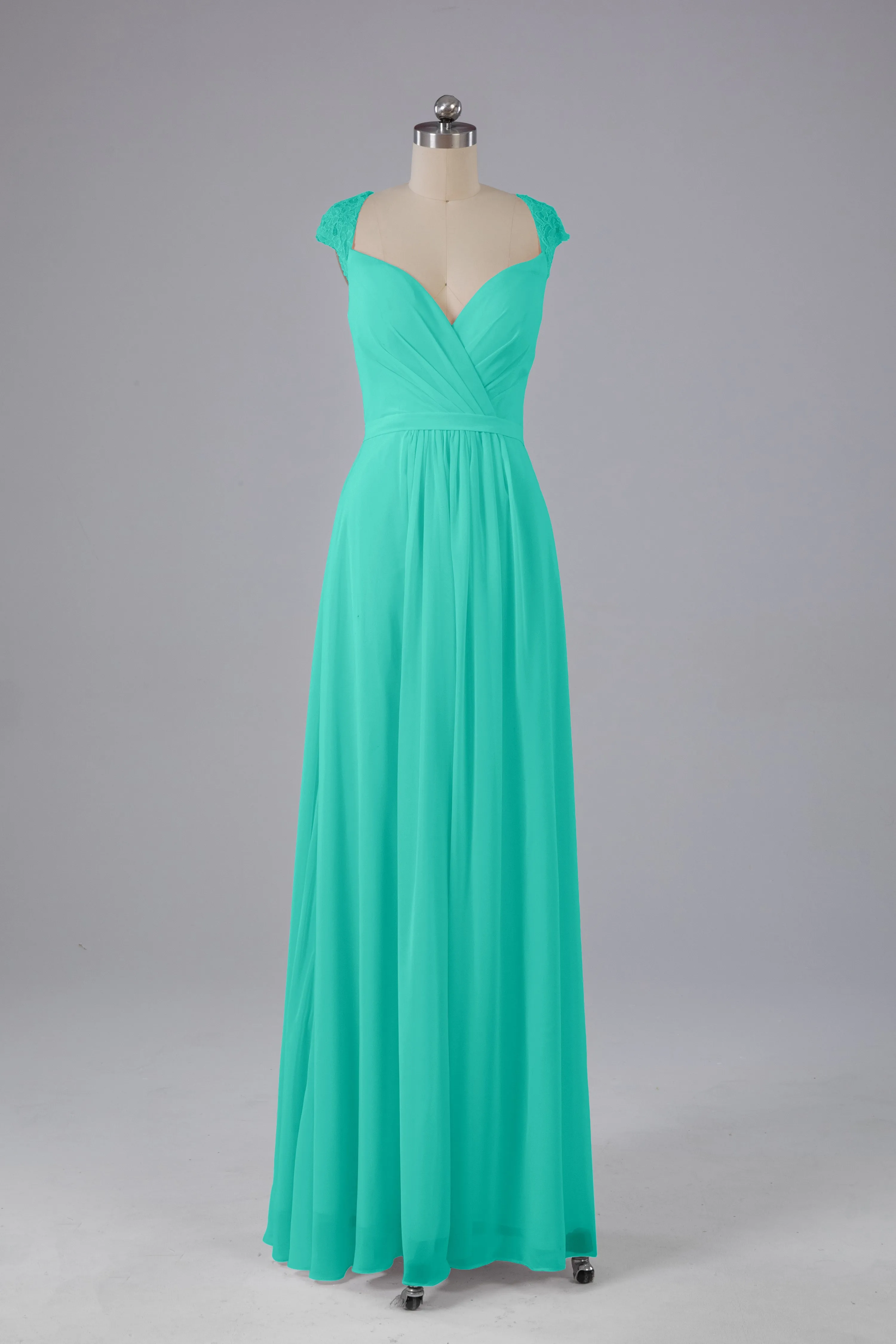 Simple Cap Sleeves Chiffon Floor Length Bridesmaid Dresses