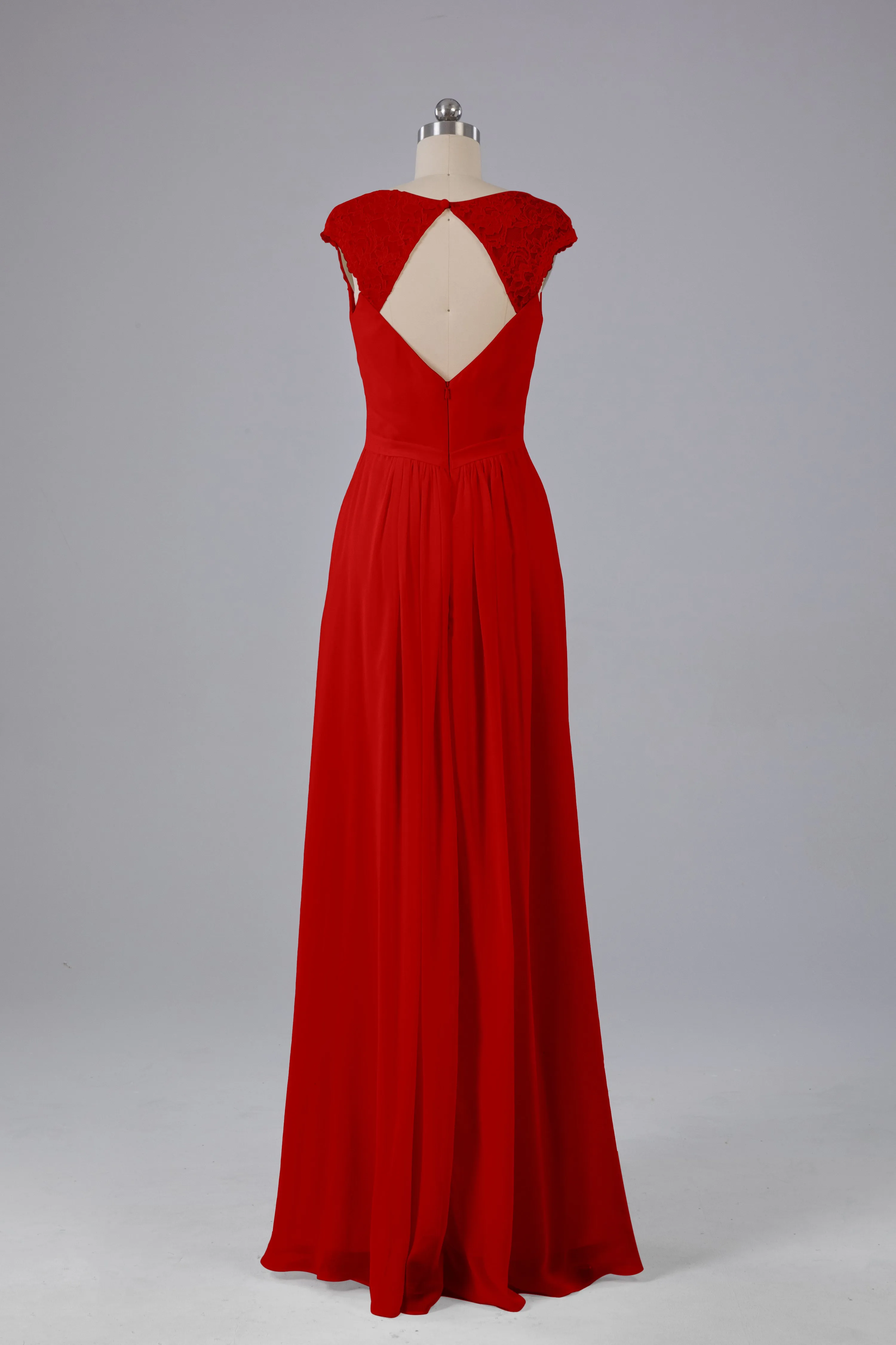 Simple Cap Sleeves Chiffon Floor Length Bridesmaid Dresses