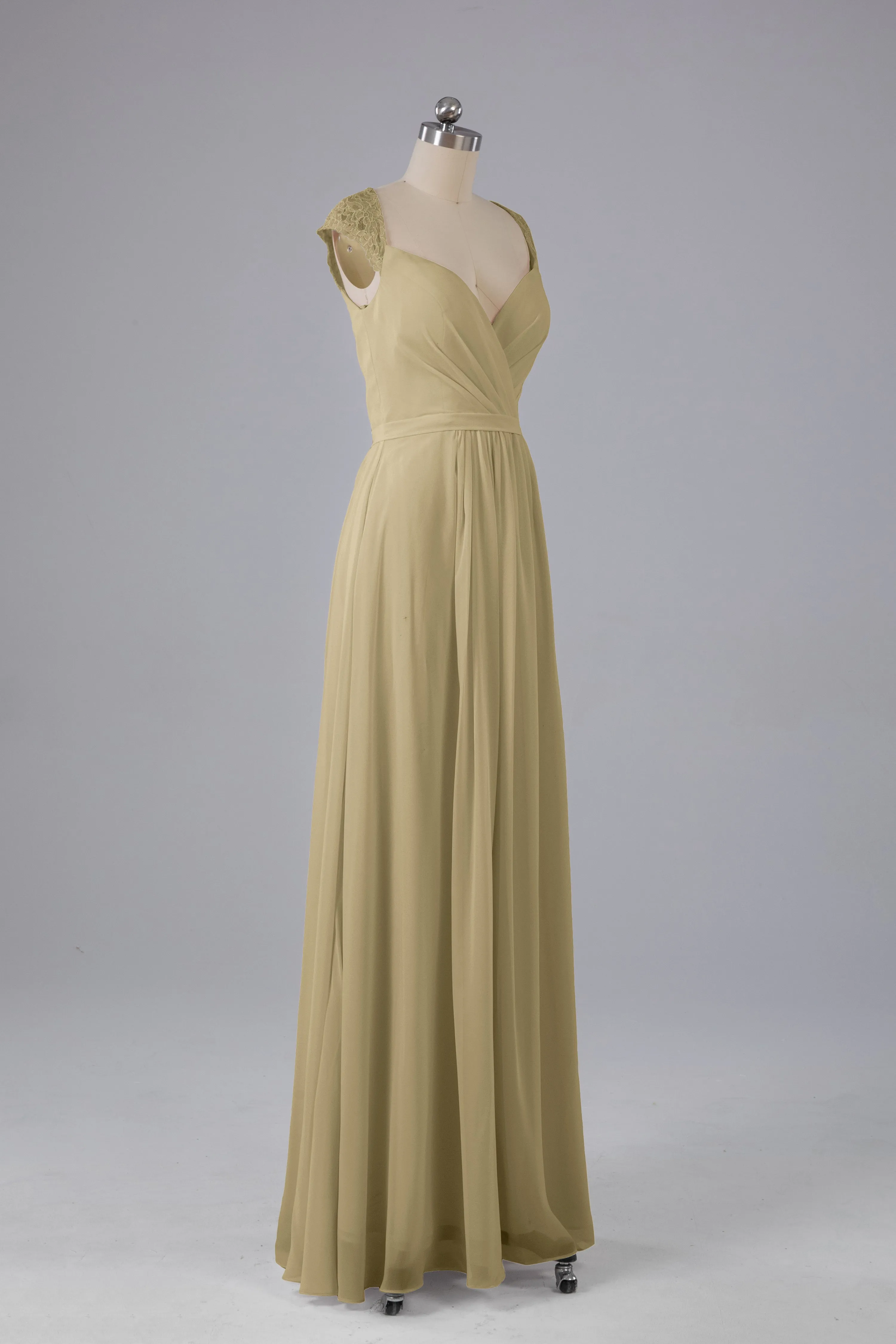 Simple Cap Sleeves Chiffon Floor Length Bridesmaid Dresses