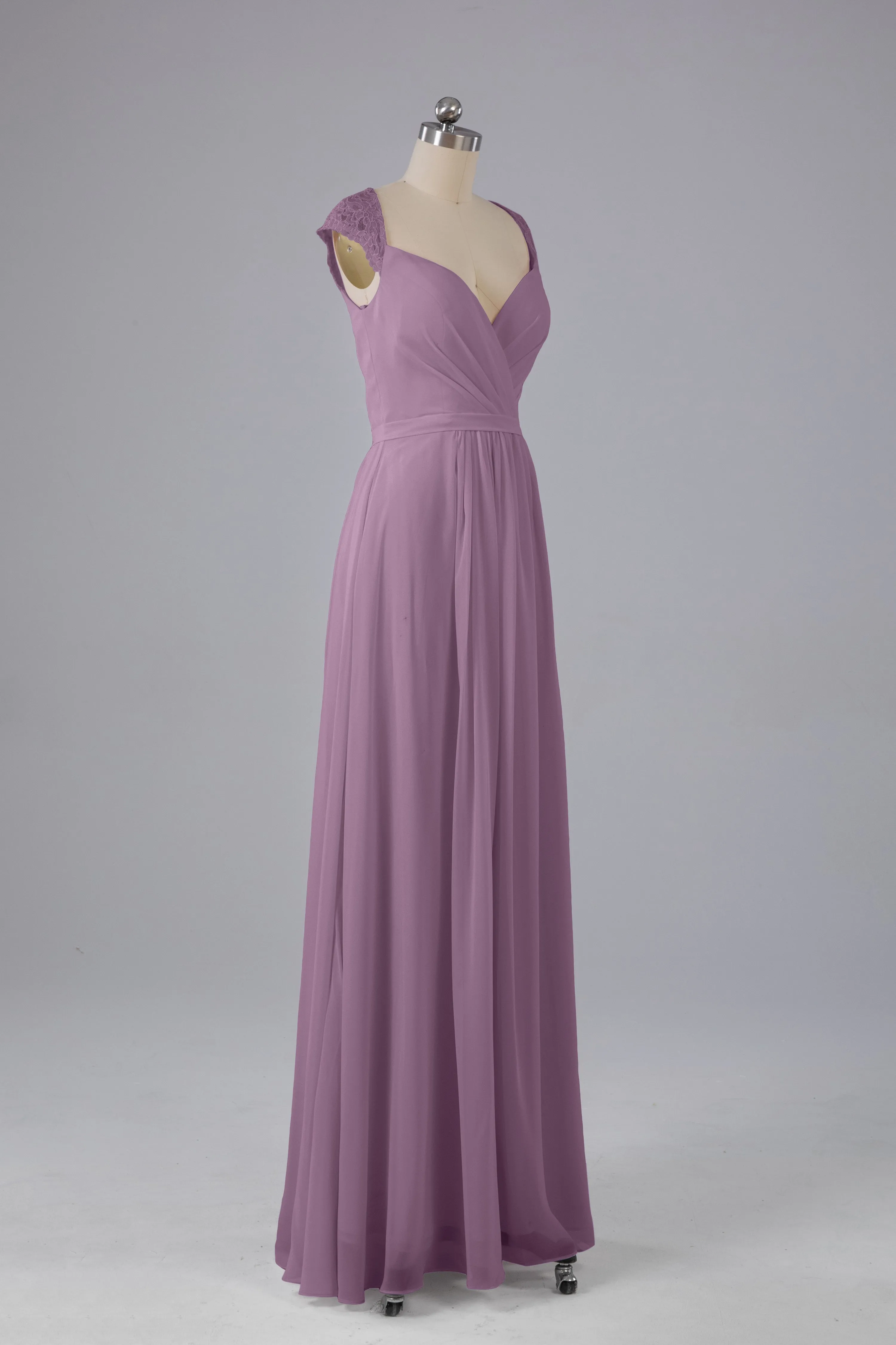 Simple Cap Sleeves Chiffon Floor Length Bridesmaid Dresses