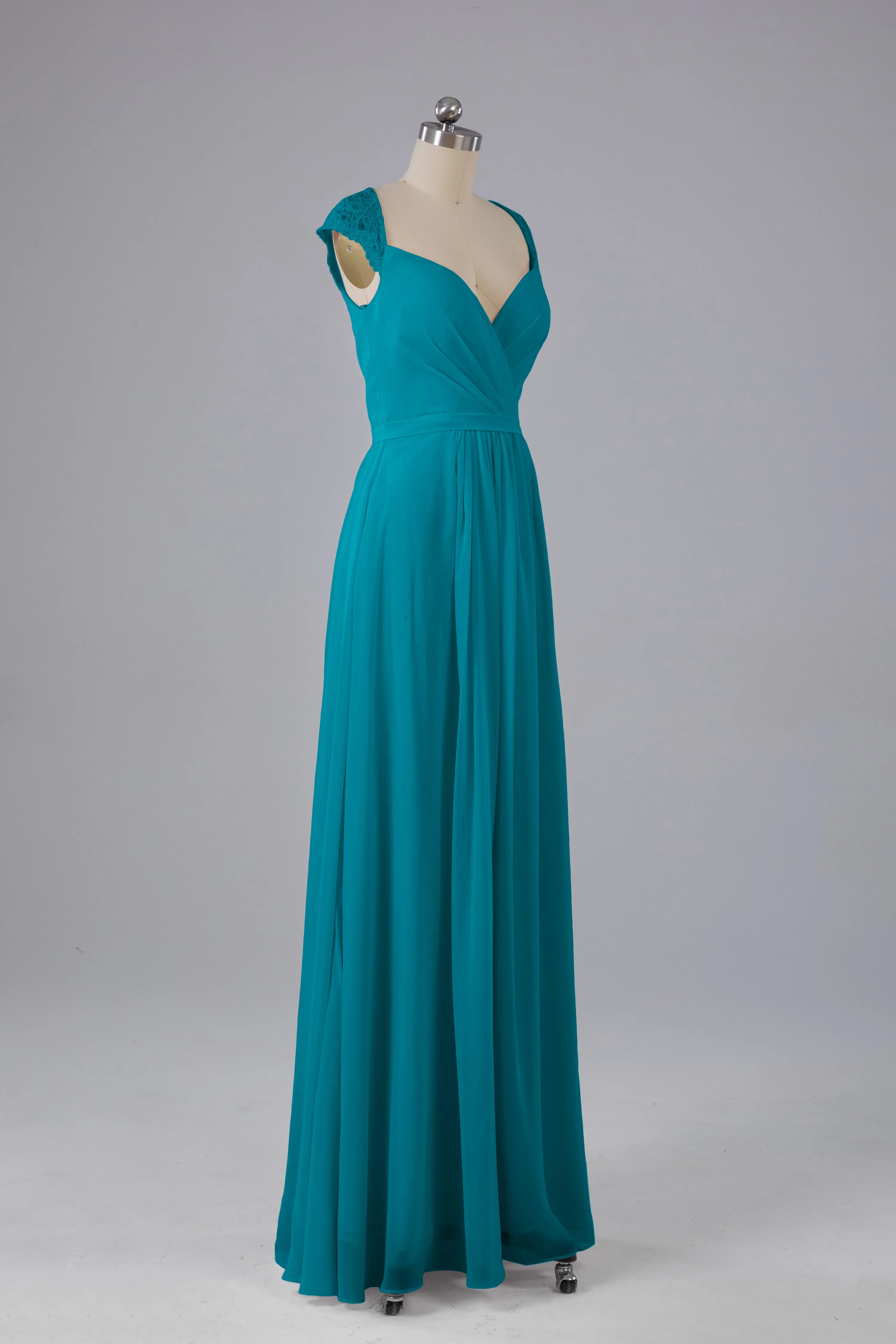 Simple Cap Sleeves Chiffon Floor Length Bridesmaid Dresses