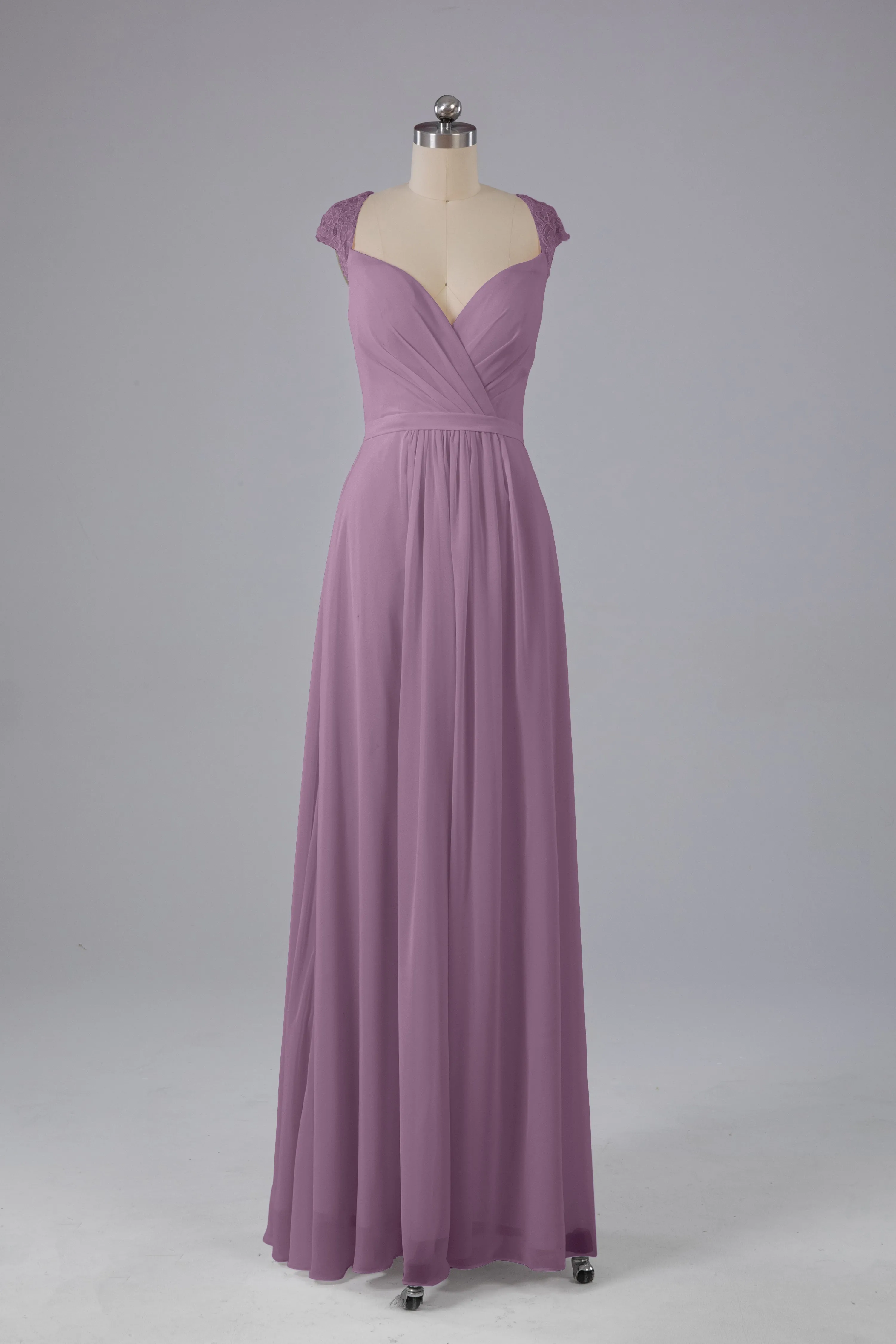Simple Cap Sleeves Chiffon Floor Length Bridesmaid Dresses