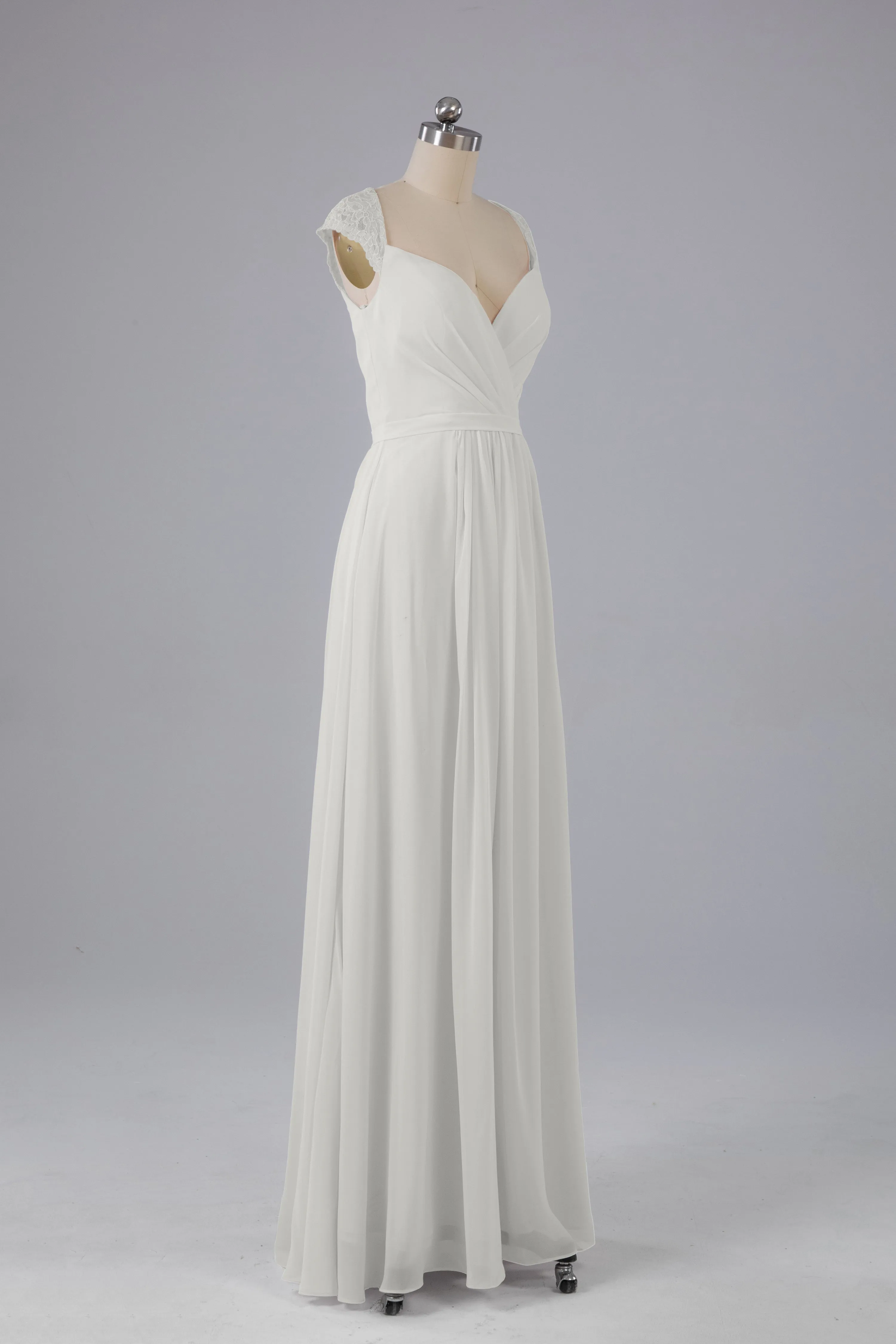 Simple Cap Sleeves Chiffon Floor Length Bridesmaid Dresses