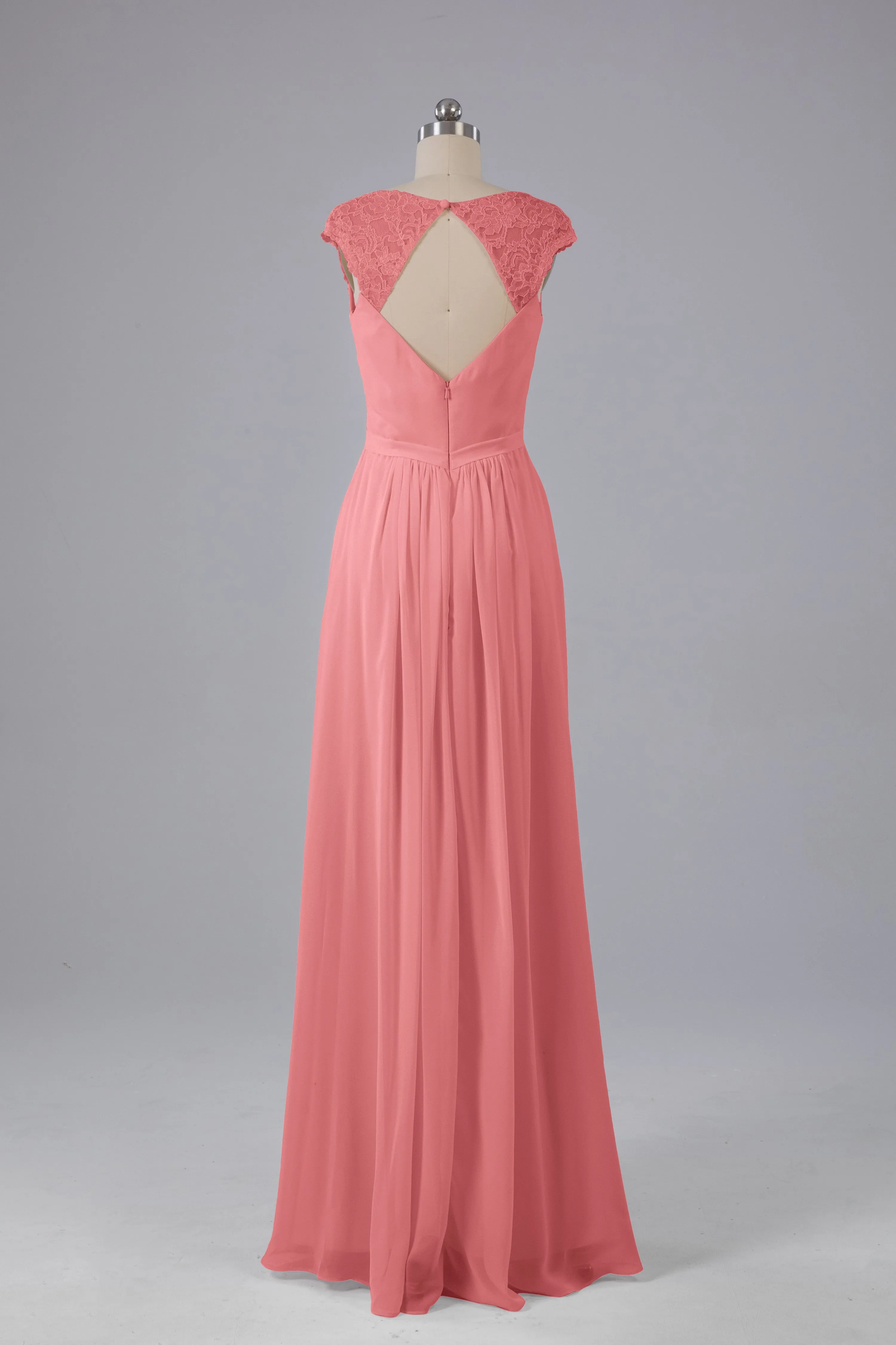 Simple Cap Sleeves Chiffon Floor Length Bridesmaid Dresses