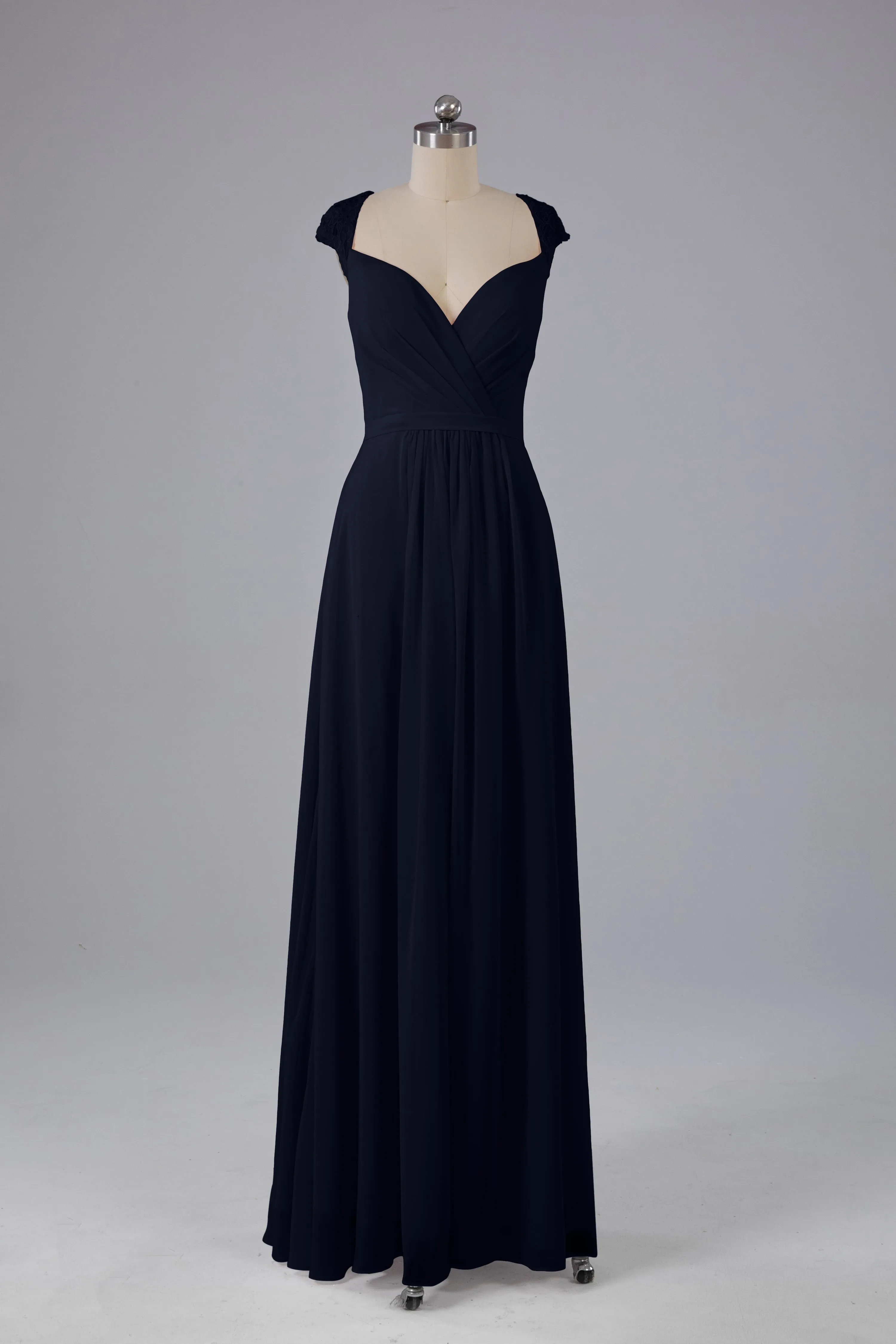 Simple Cap Sleeves Chiffon Floor Length Bridesmaid Dresses