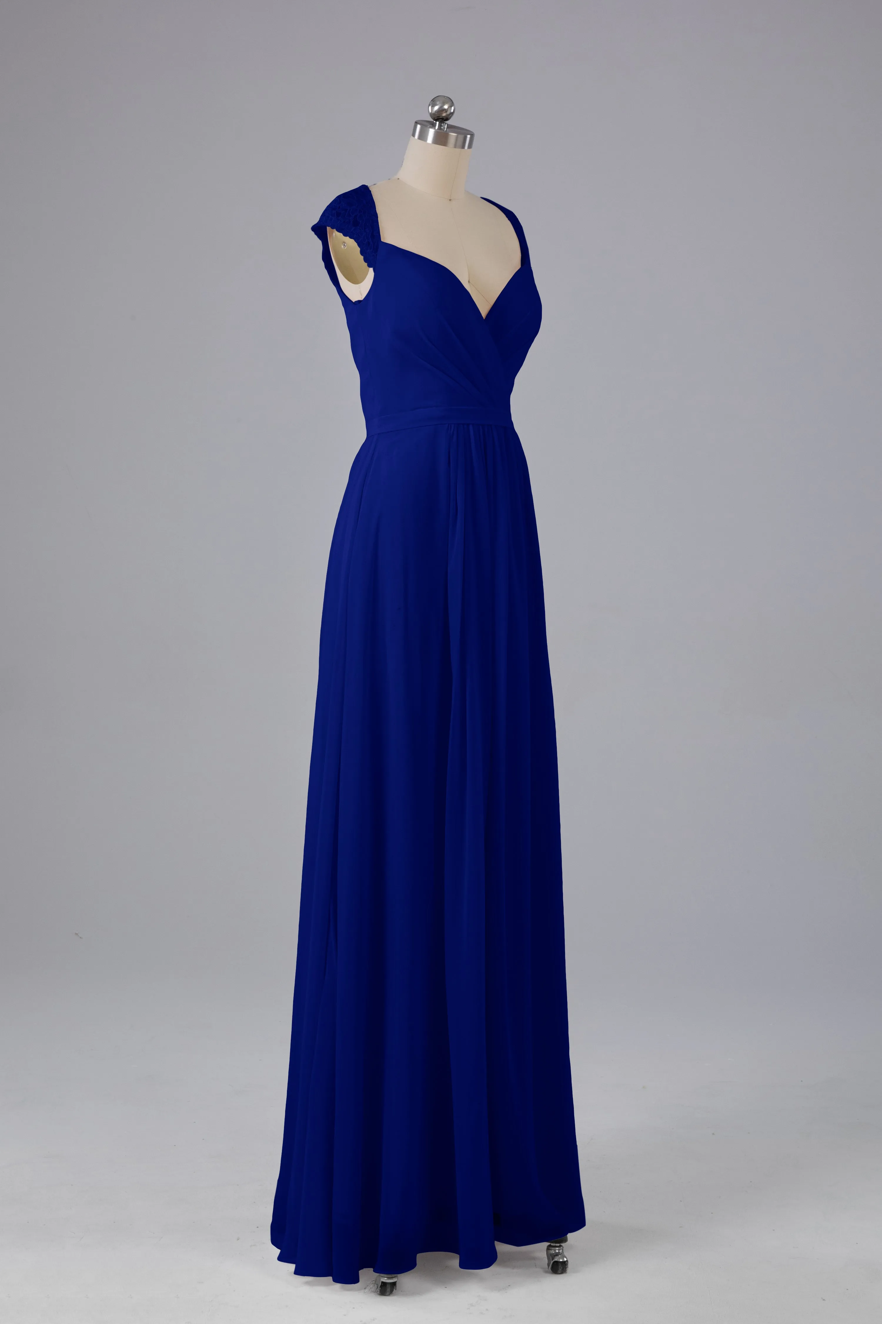Simple Cap Sleeves Chiffon Floor Length Bridesmaid Dresses