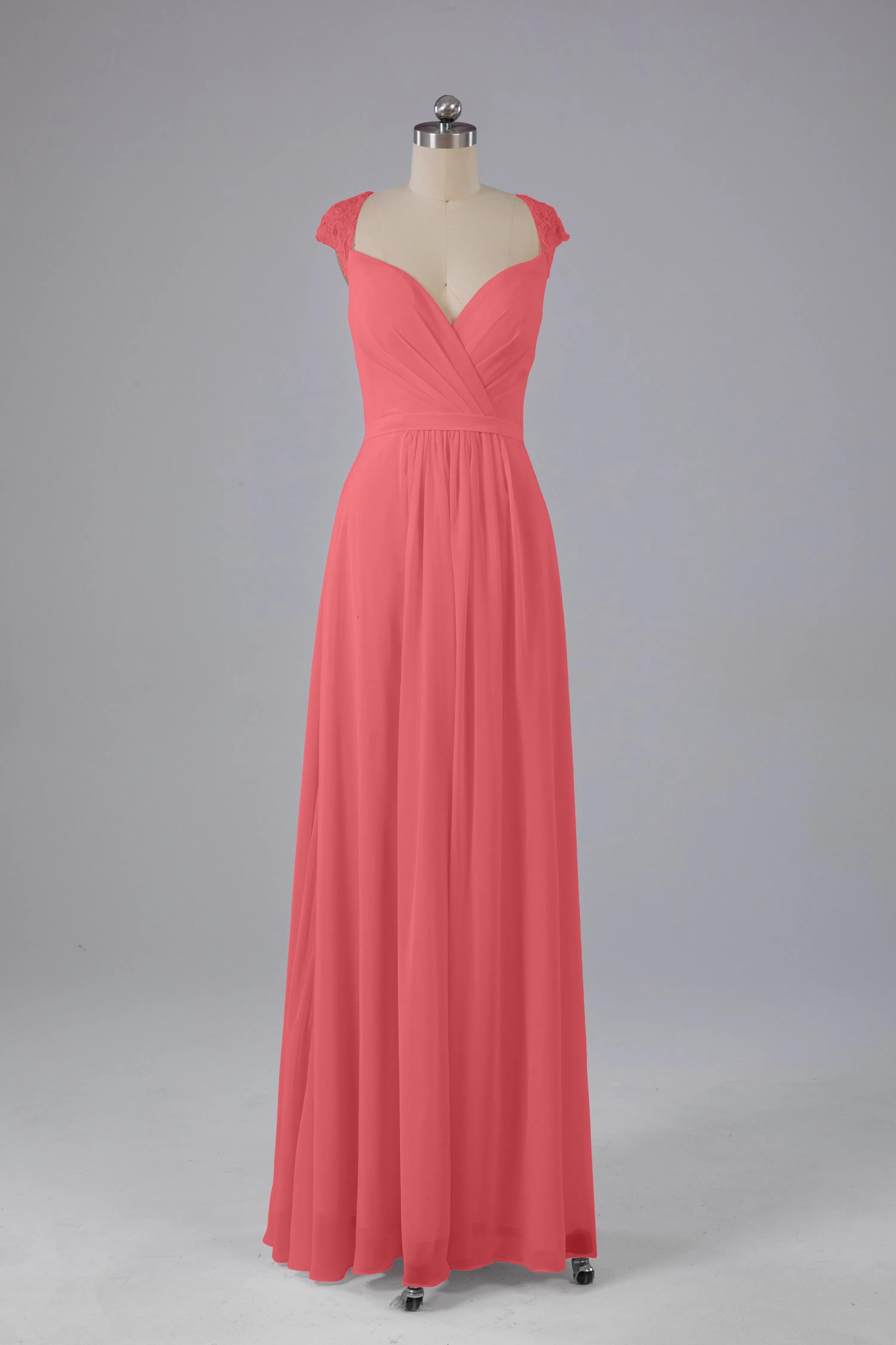 Simple Cap Sleeves Chiffon Floor Length Bridesmaid Dresses