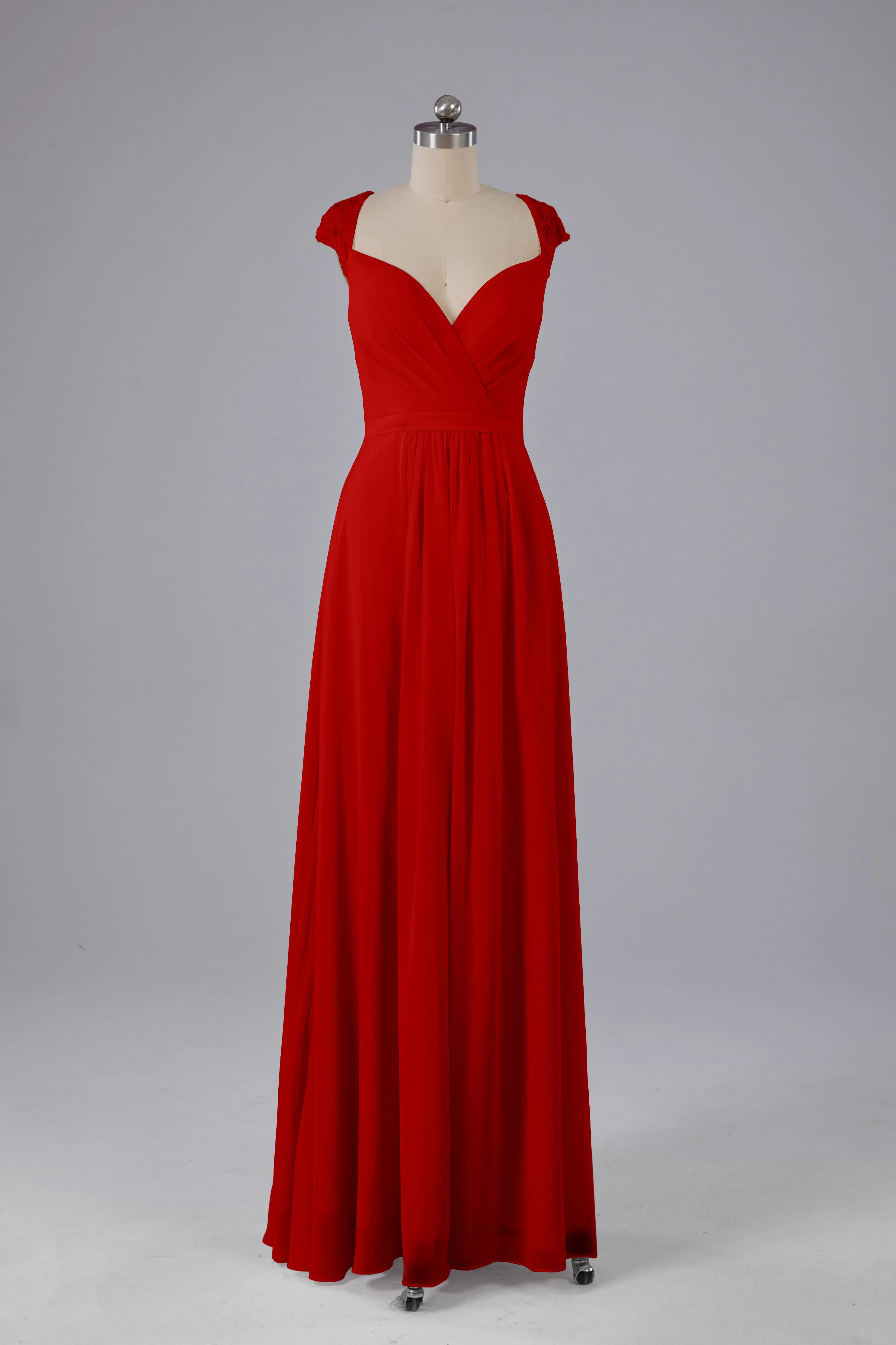 Simple Cap Sleeves Chiffon Floor Length Bridesmaid Dresses