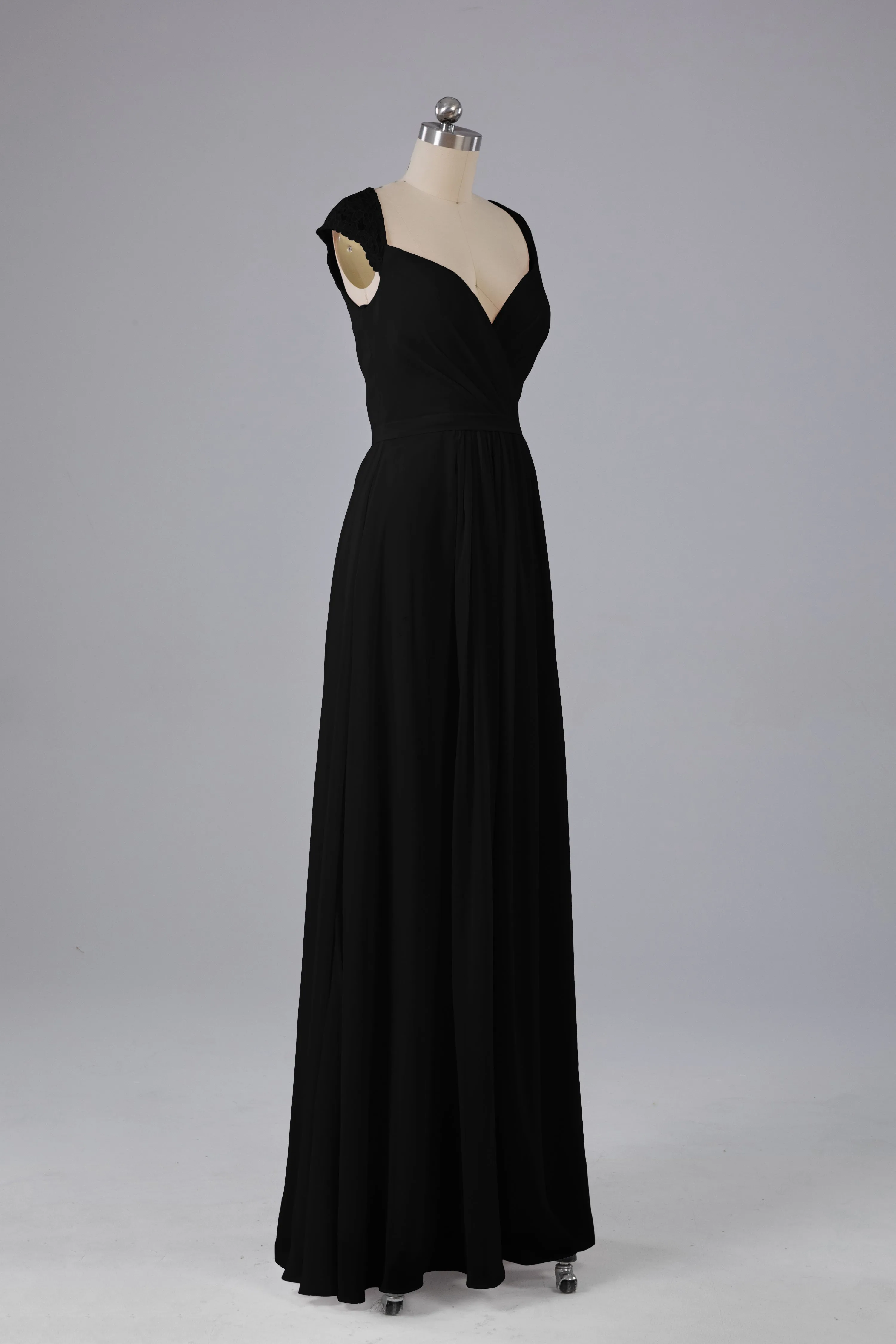 Simple Cap Sleeves Chiffon Floor Length Bridesmaid Dresses