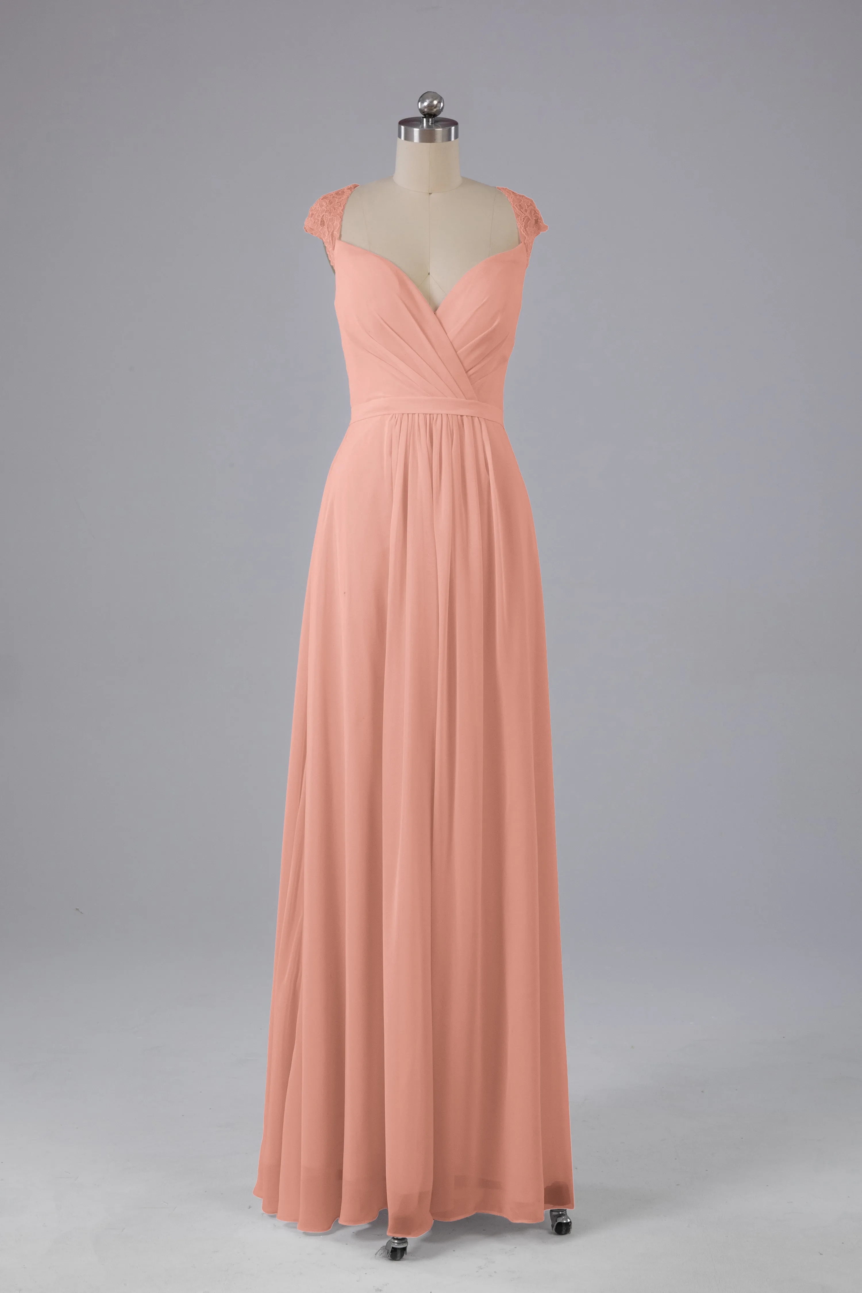 Simple Cap Sleeves Chiffon Floor Length Bridesmaid Dresses