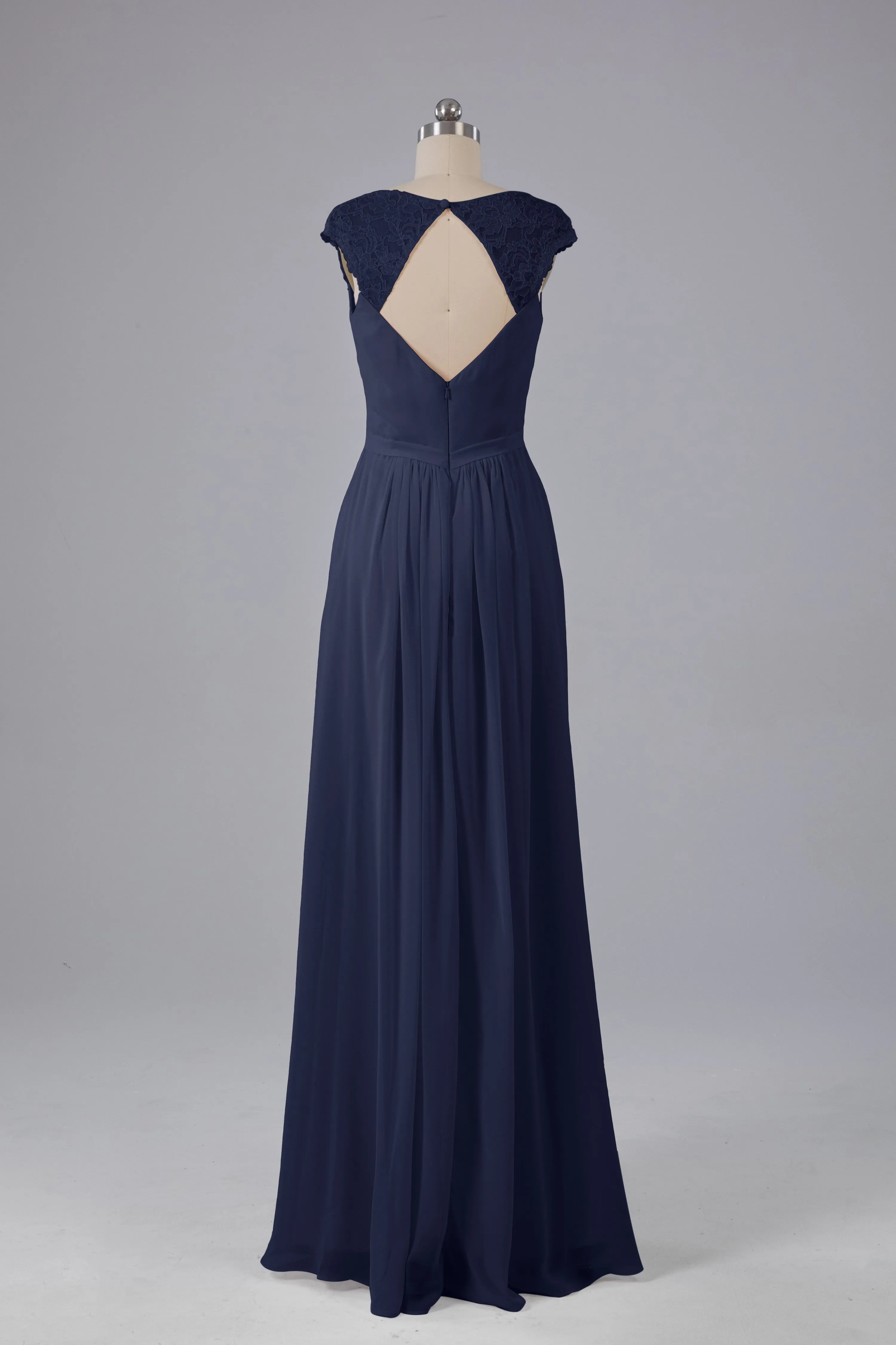 Simple Cap Sleeves Chiffon Floor Length Bridesmaid Dresses