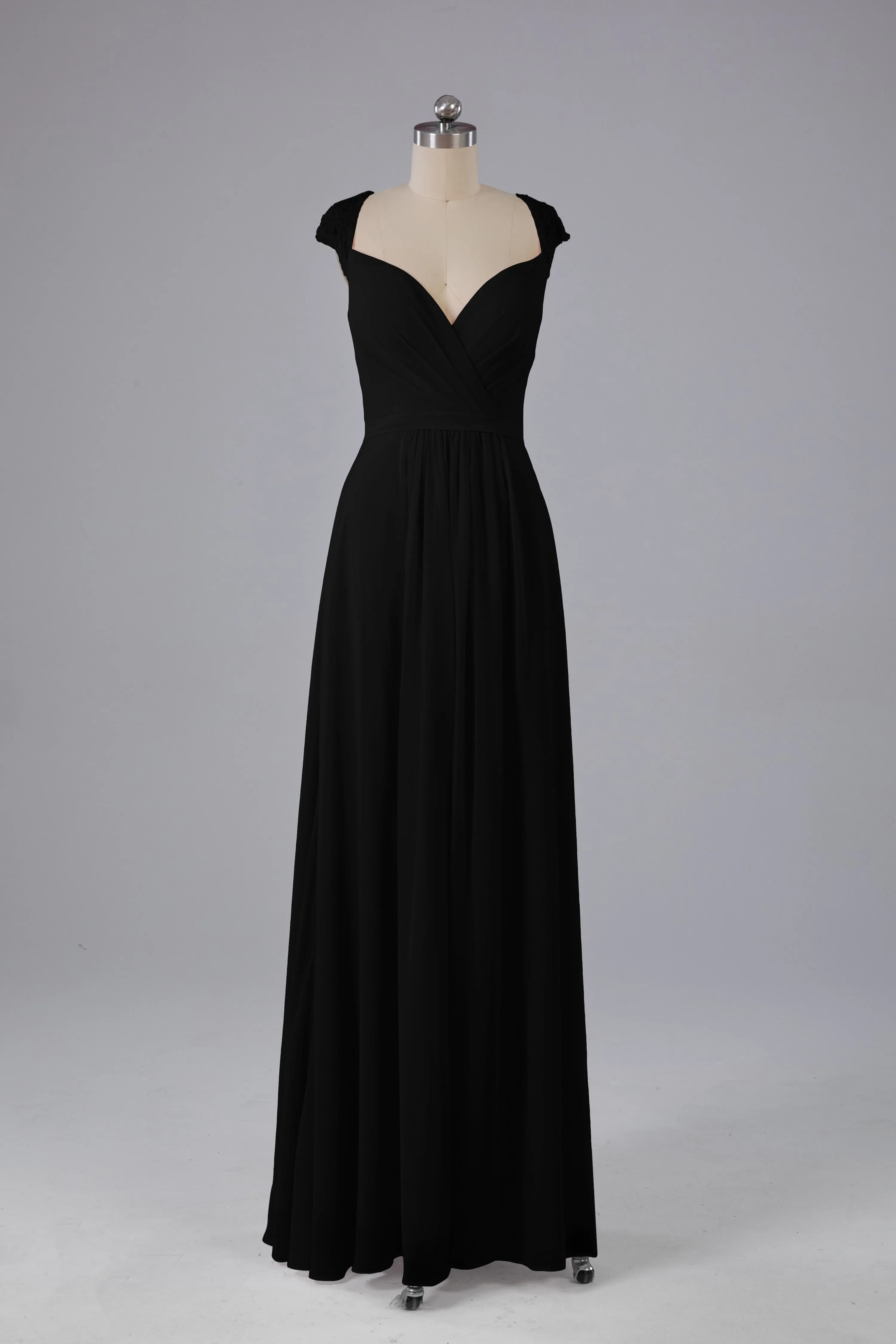 Simple Cap Sleeves Chiffon Floor Length Bridesmaid Dresses