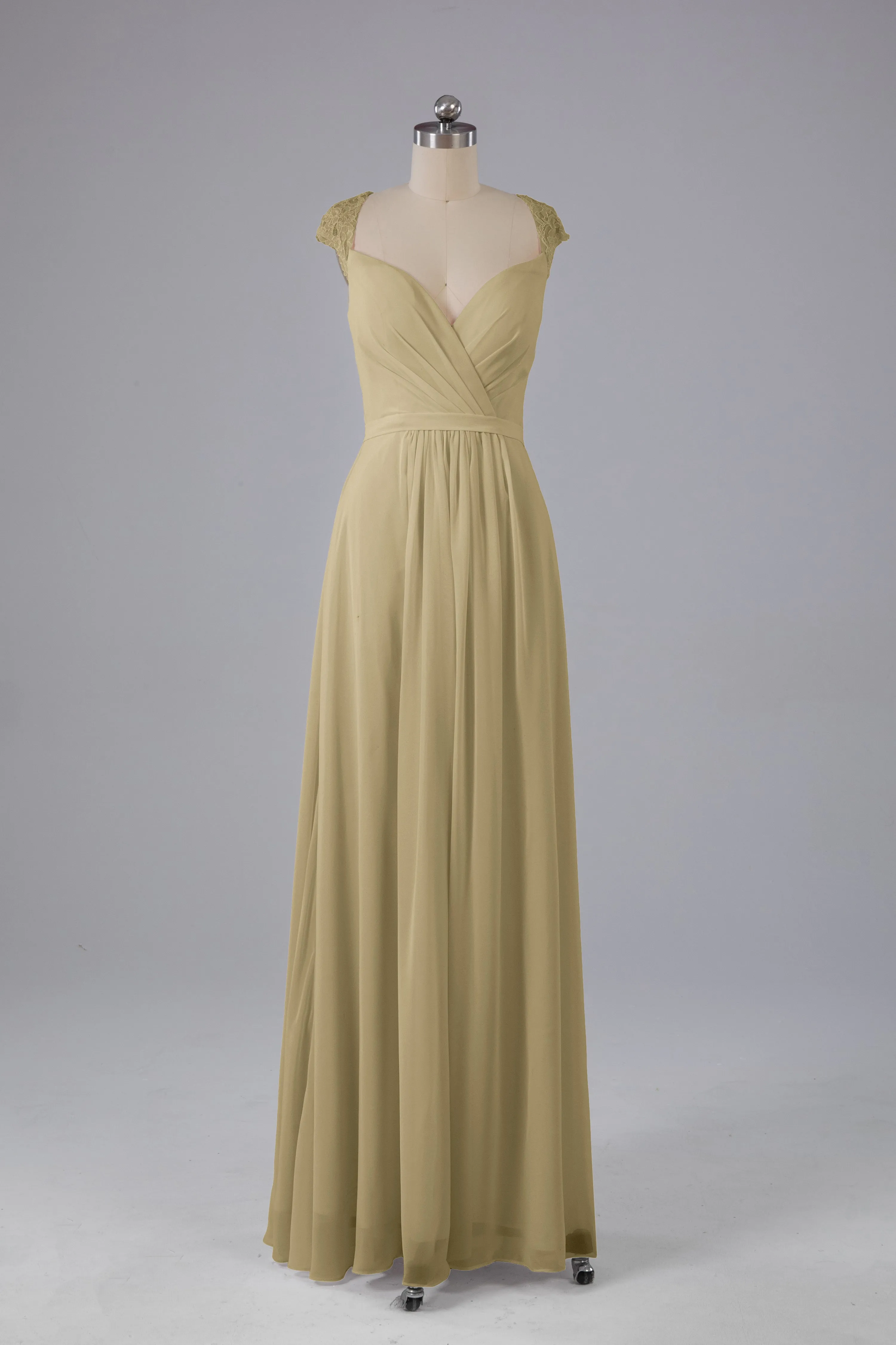 Simple Cap Sleeves Chiffon Floor Length Bridesmaid Dresses