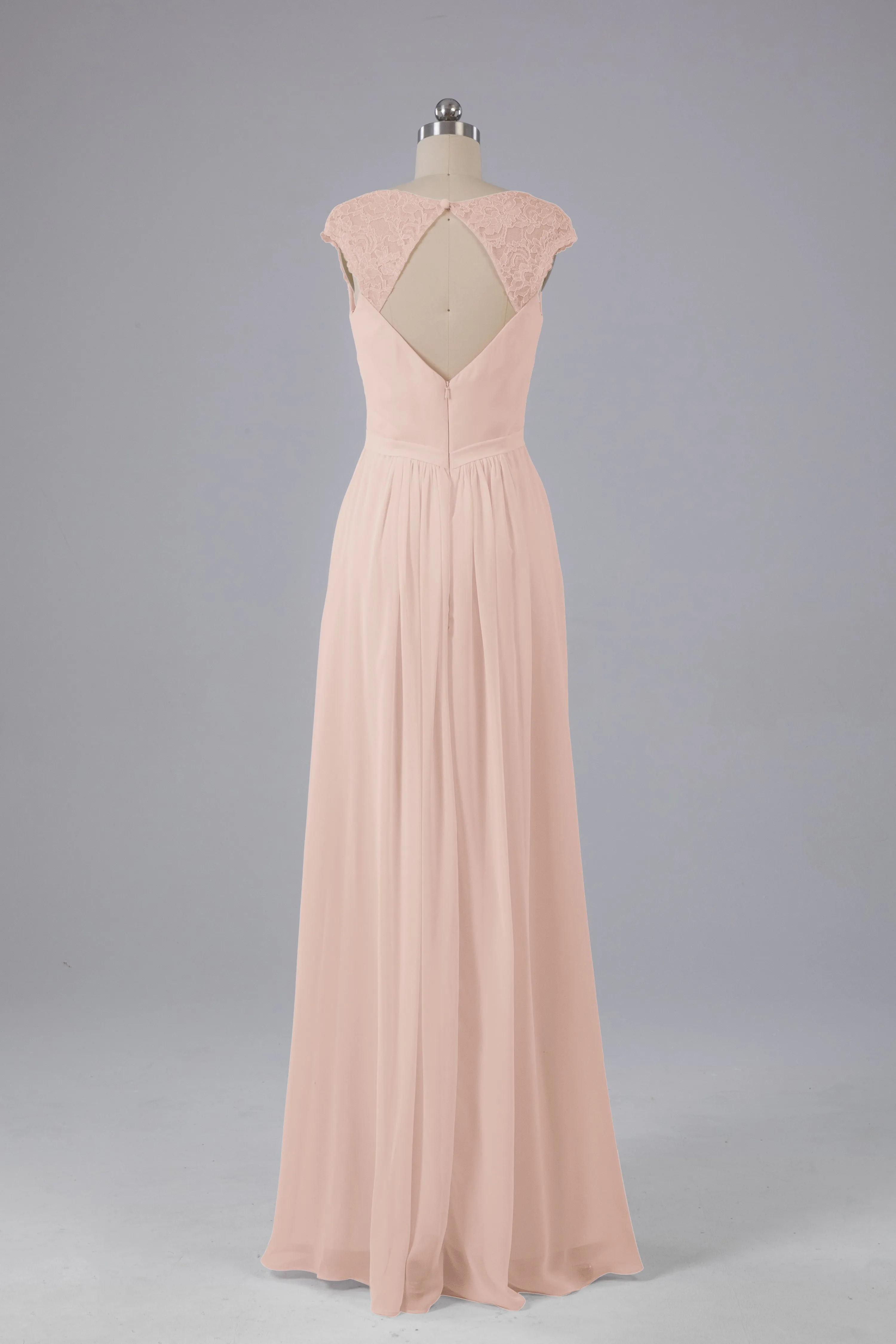 Simple Cap Sleeves Chiffon Floor Length Bridesmaid Dresses