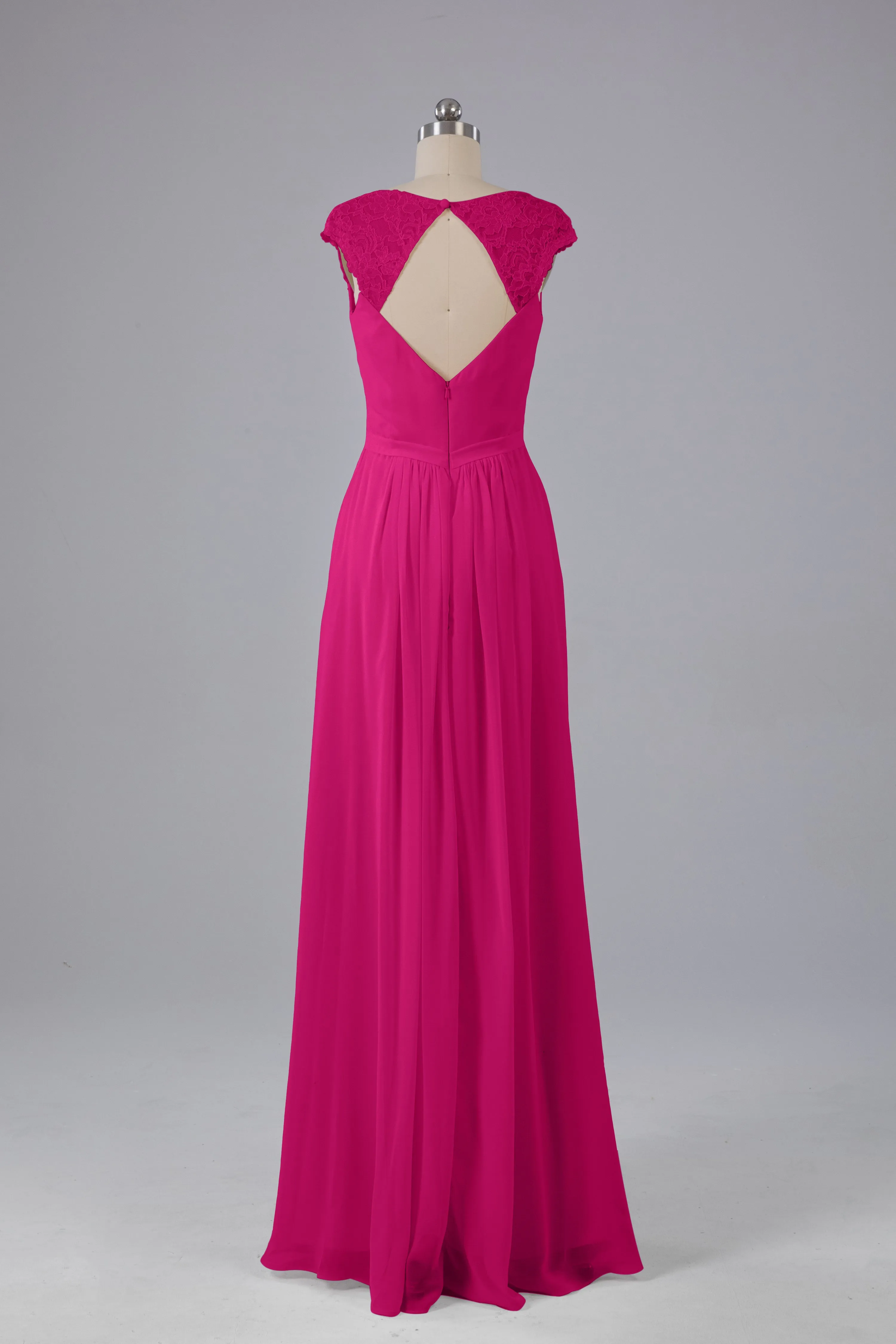 Simple Cap Sleeves Chiffon Floor Length Bridesmaid Dresses