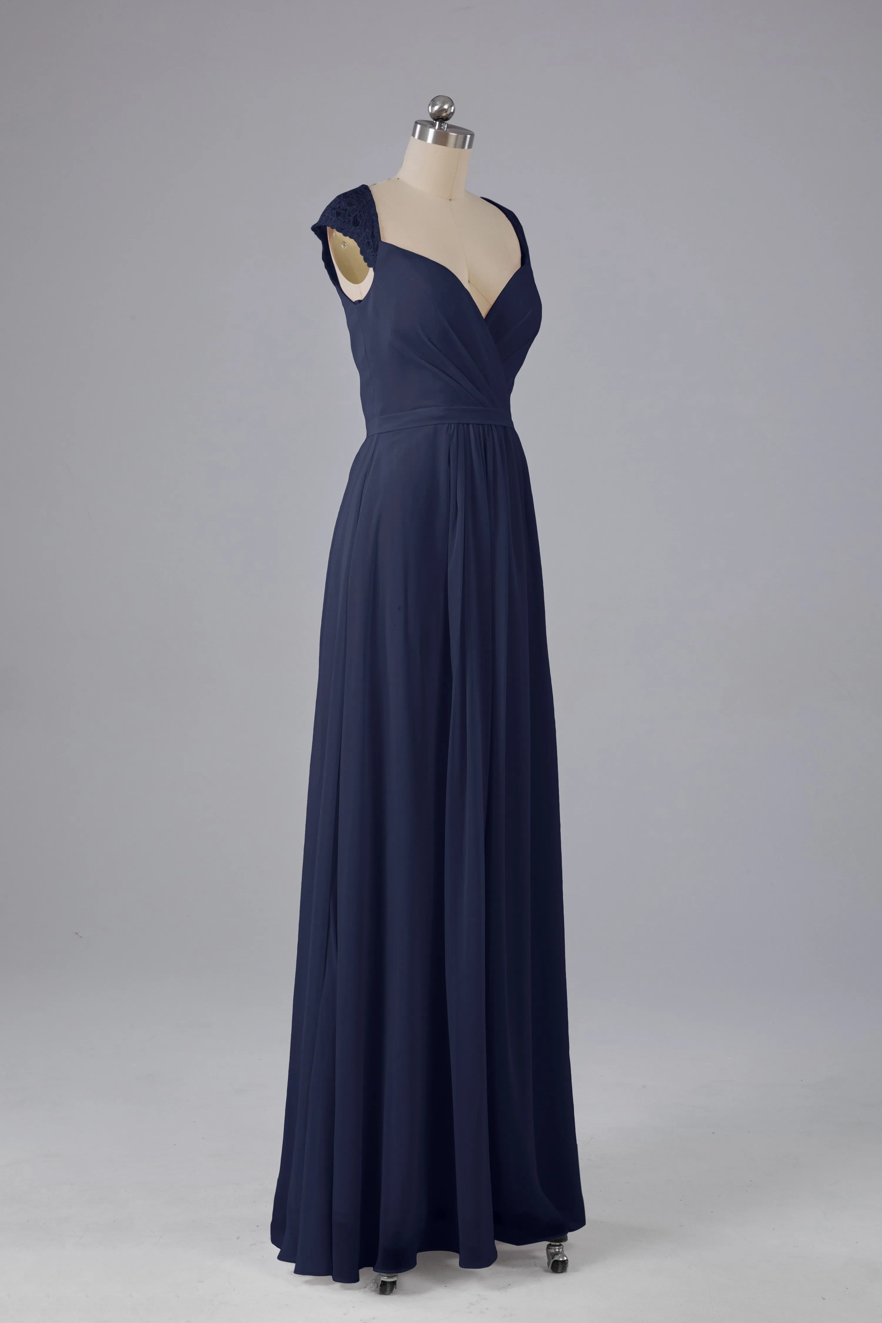 Simple Cap Sleeves Chiffon Floor Length Bridesmaid Dresses