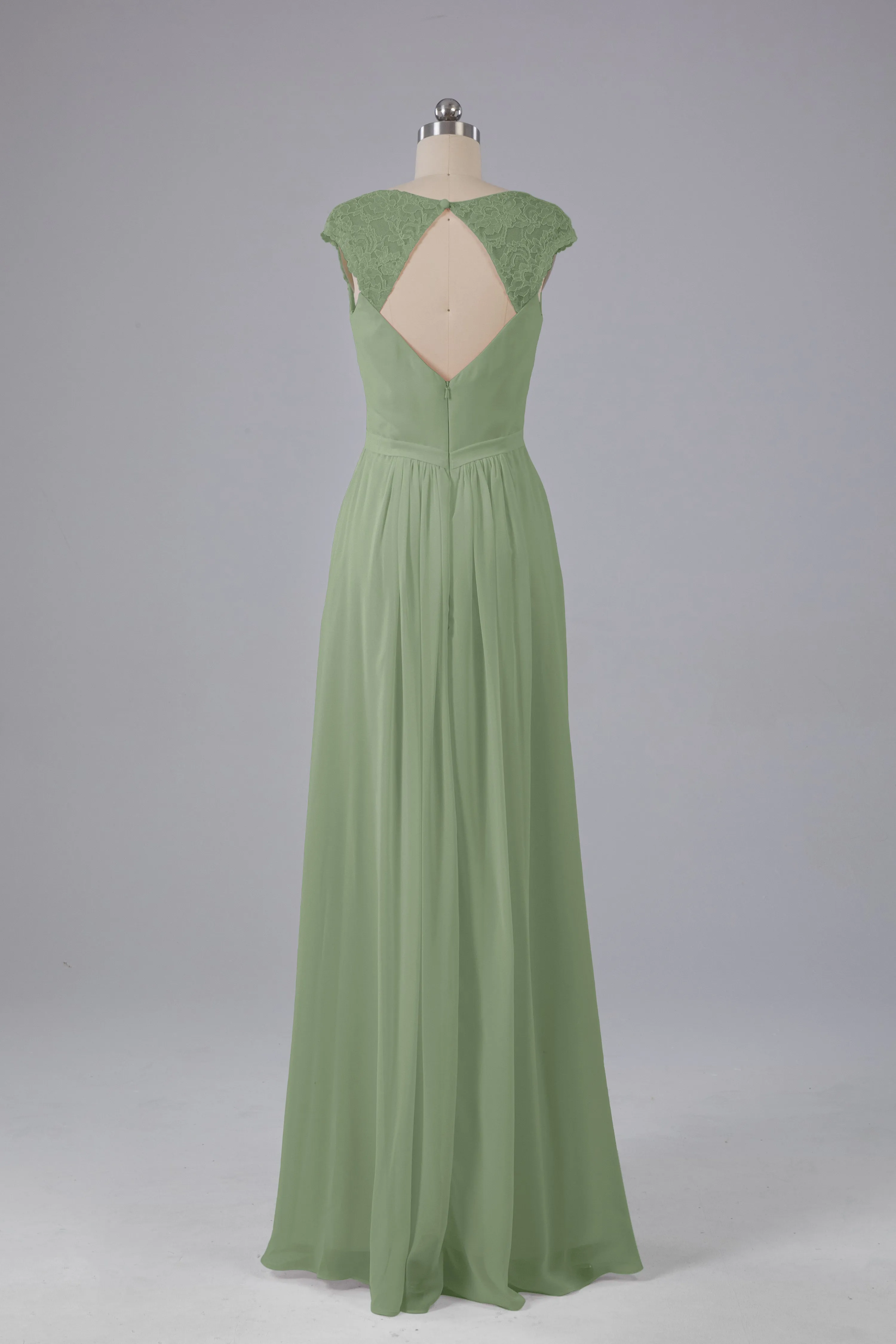 Simple Cap Sleeves Chiffon Floor Length Bridesmaid Dresses