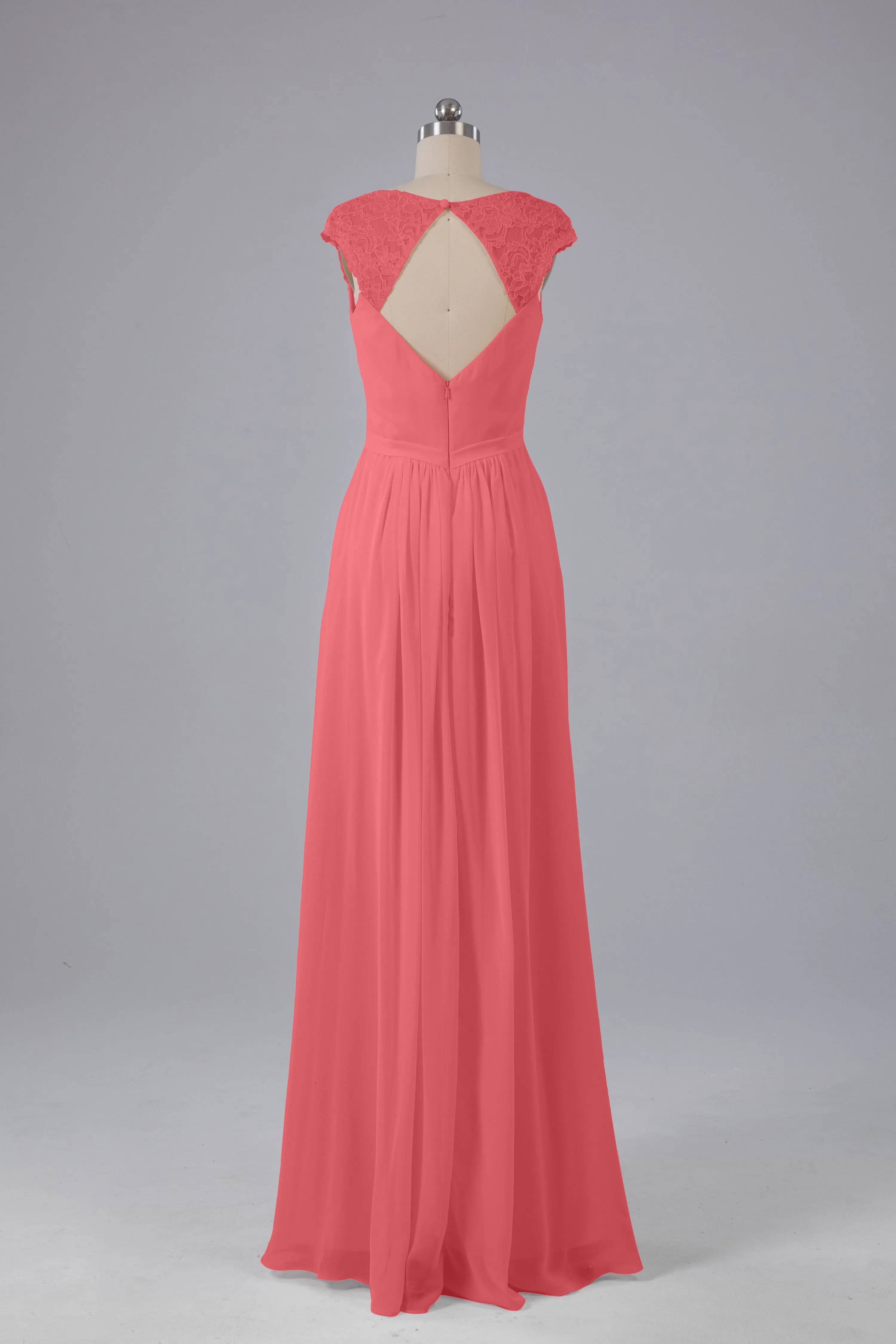 Simple Cap Sleeves Chiffon Floor Length Bridesmaid Dresses