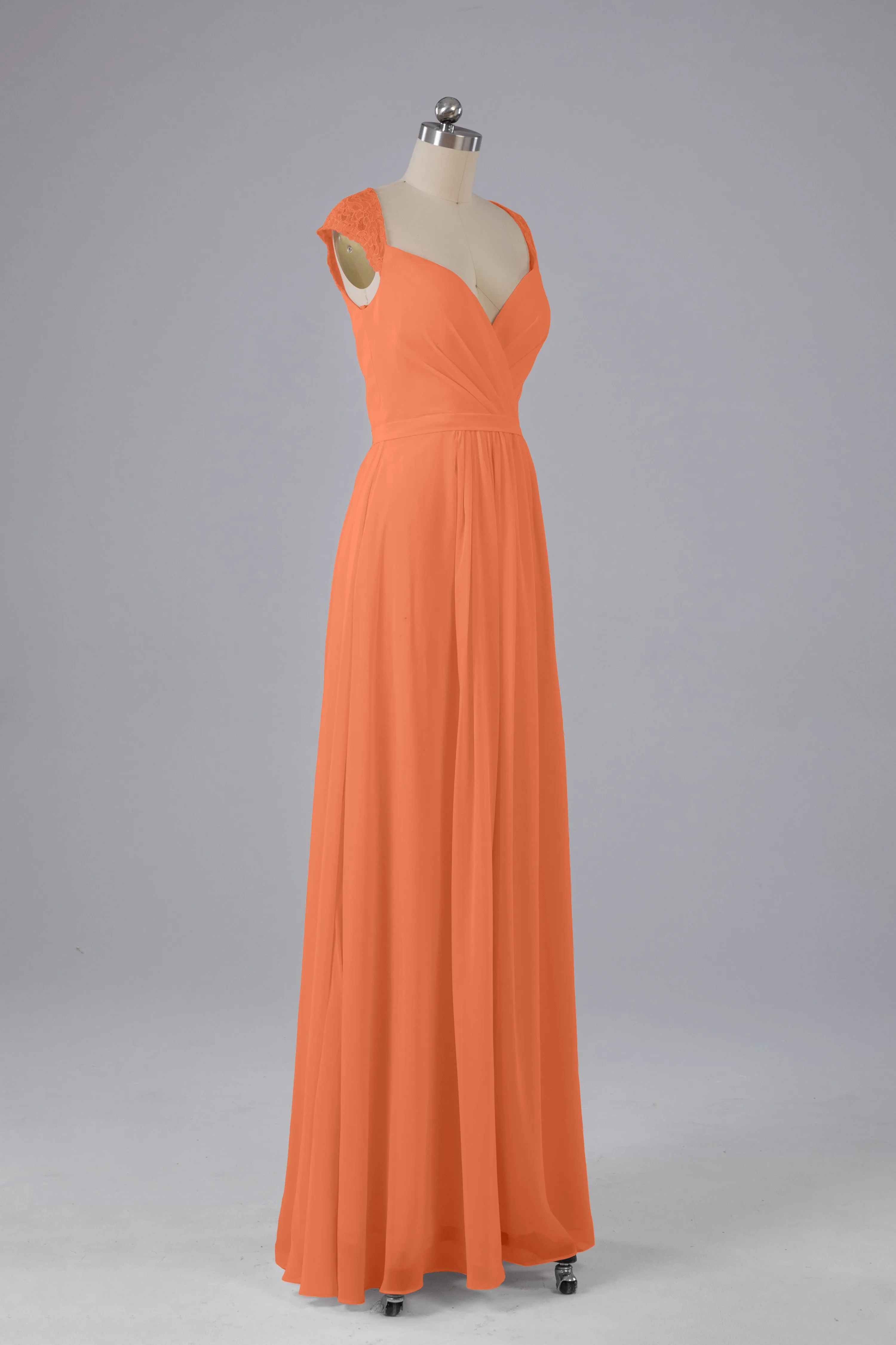 Simple Cap Sleeves Chiffon Floor Length Bridesmaid Dresses