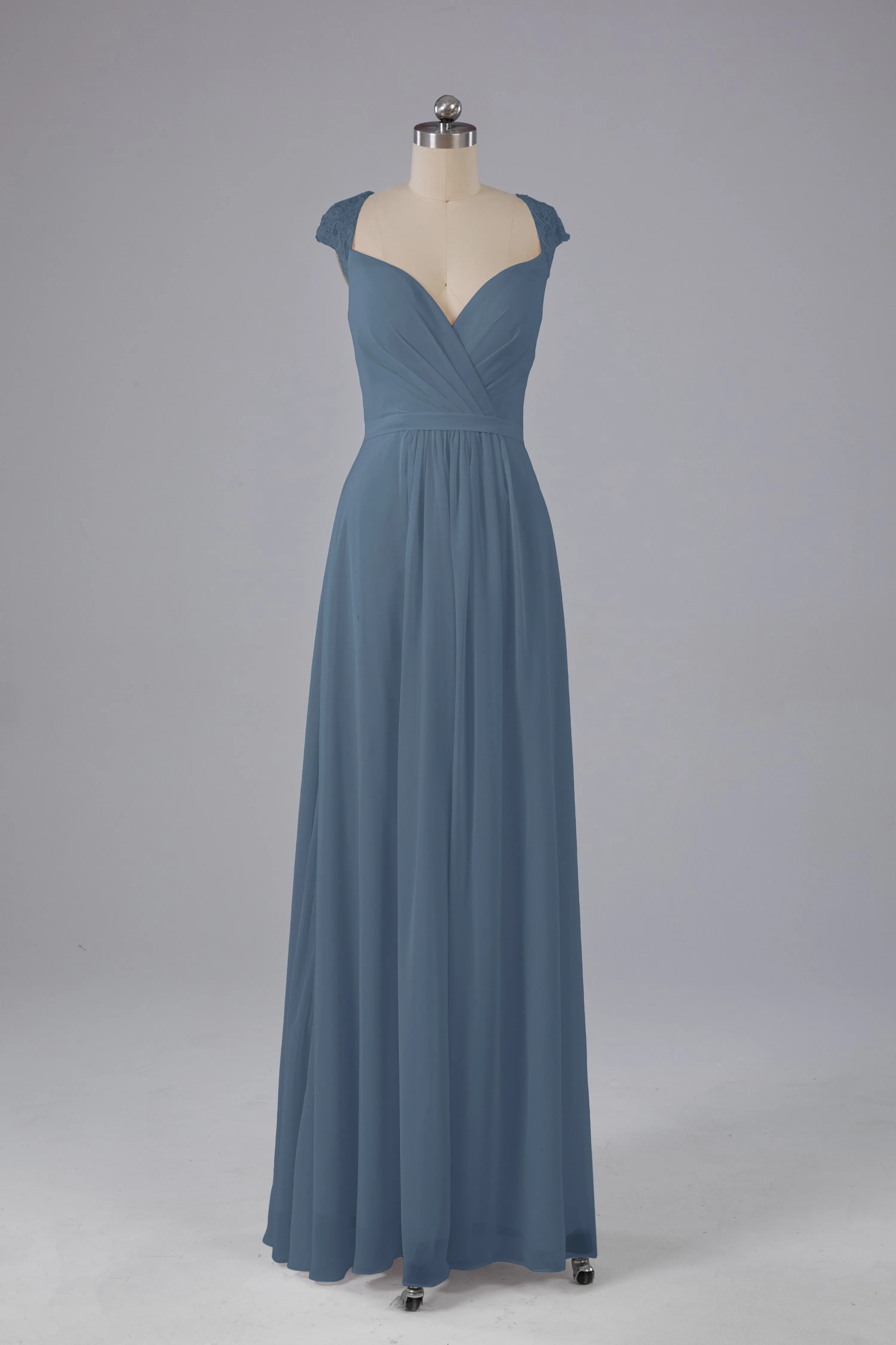 Simple Cap Sleeves Chiffon Floor Length Bridesmaid Dresses