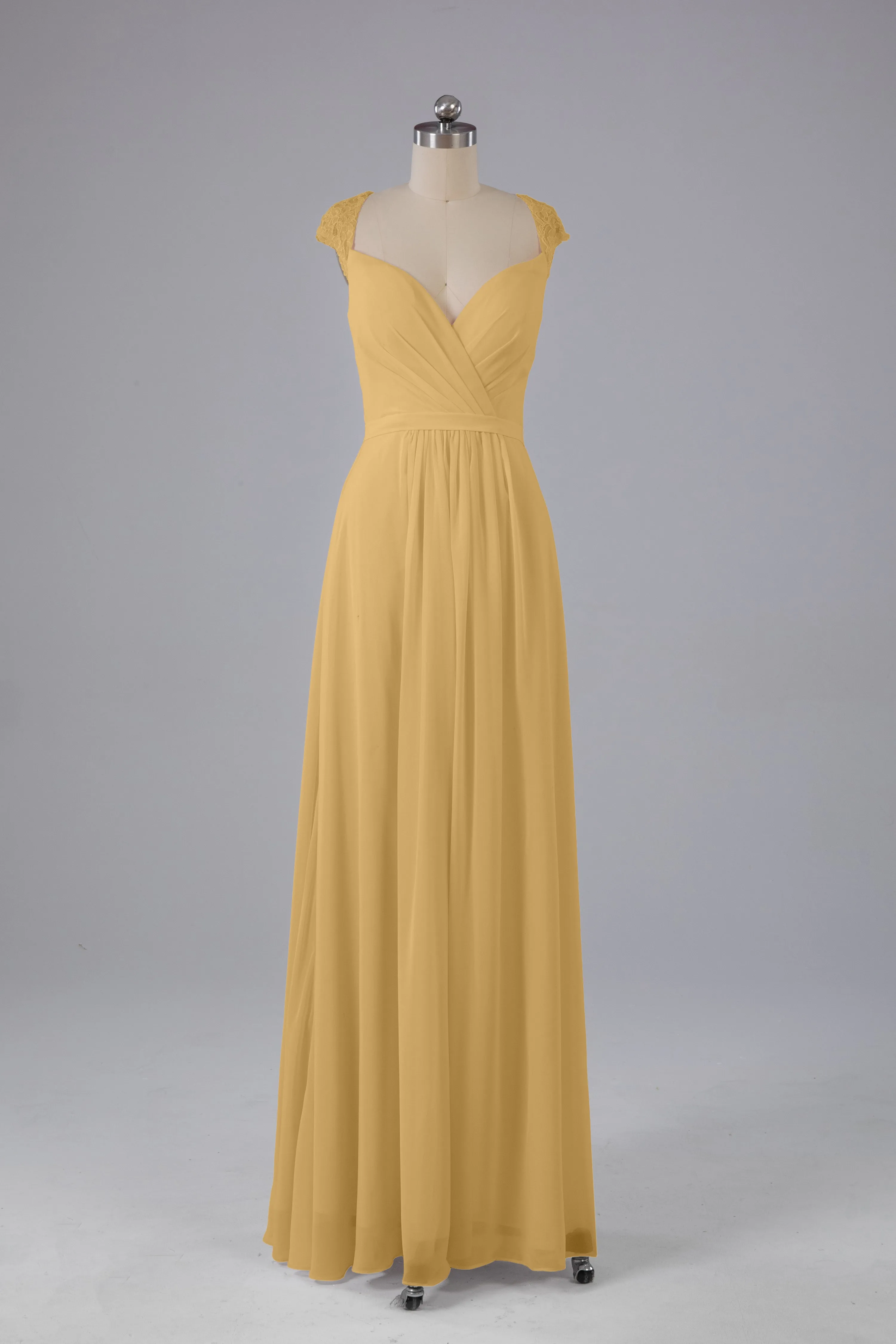 Simple Cap Sleeves Chiffon Floor Length Bridesmaid Dresses