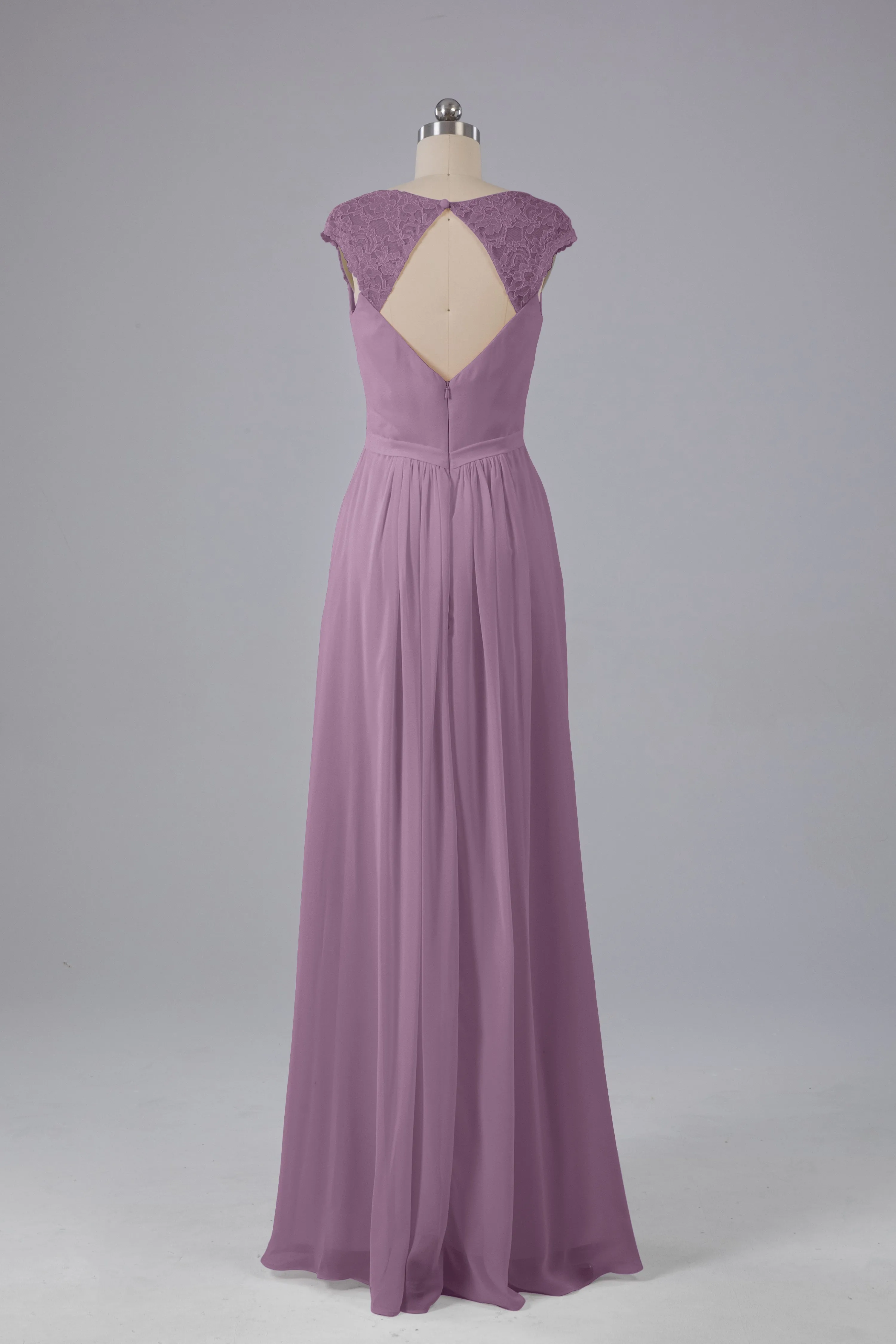 Simple Cap Sleeves Chiffon Floor Length Bridesmaid Dresses