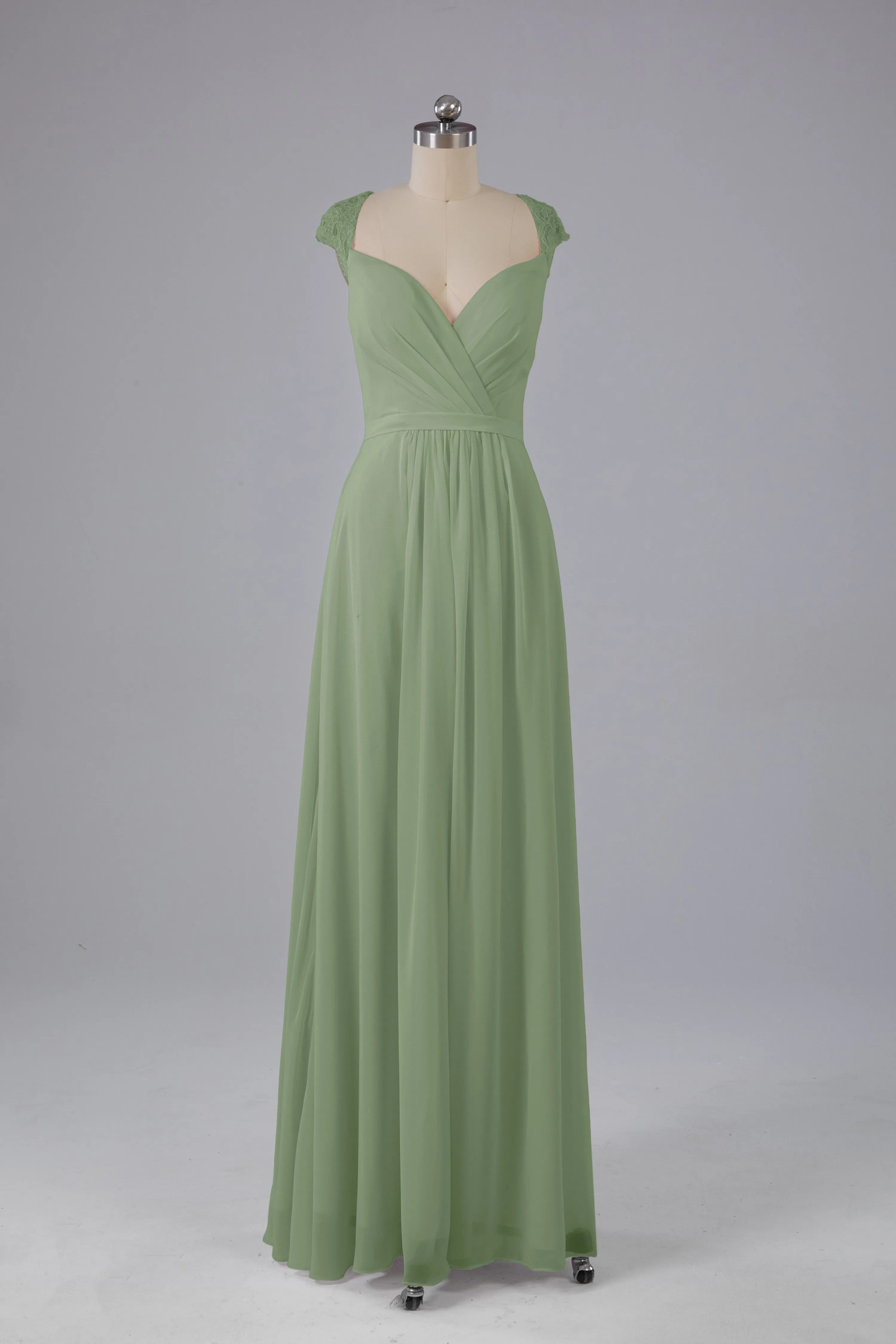 Simple Cap Sleeves Chiffon Floor Length Bridesmaid Dresses