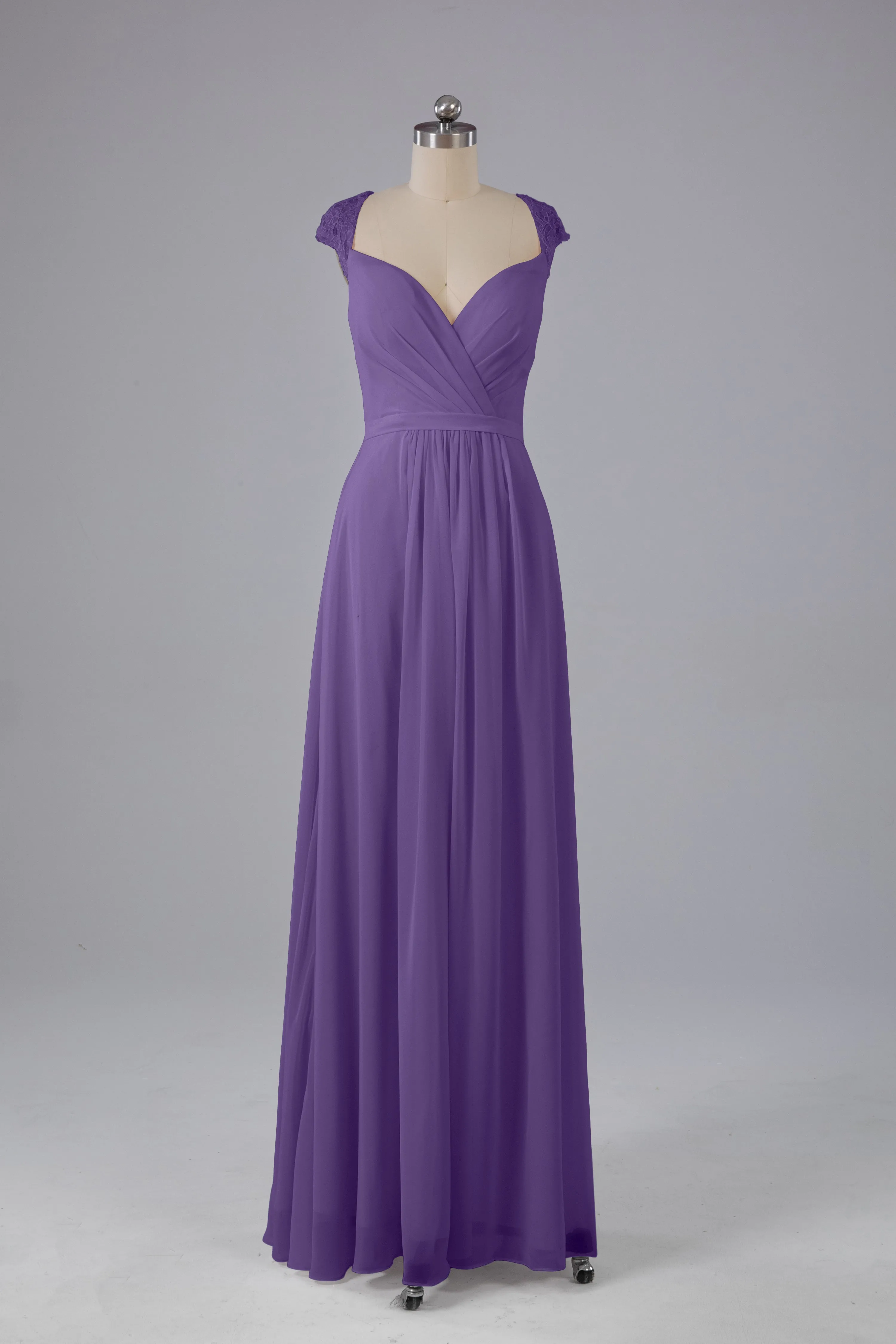 Simple Cap Sleeves Chiffon Floor Length Bridesmaid Dresses