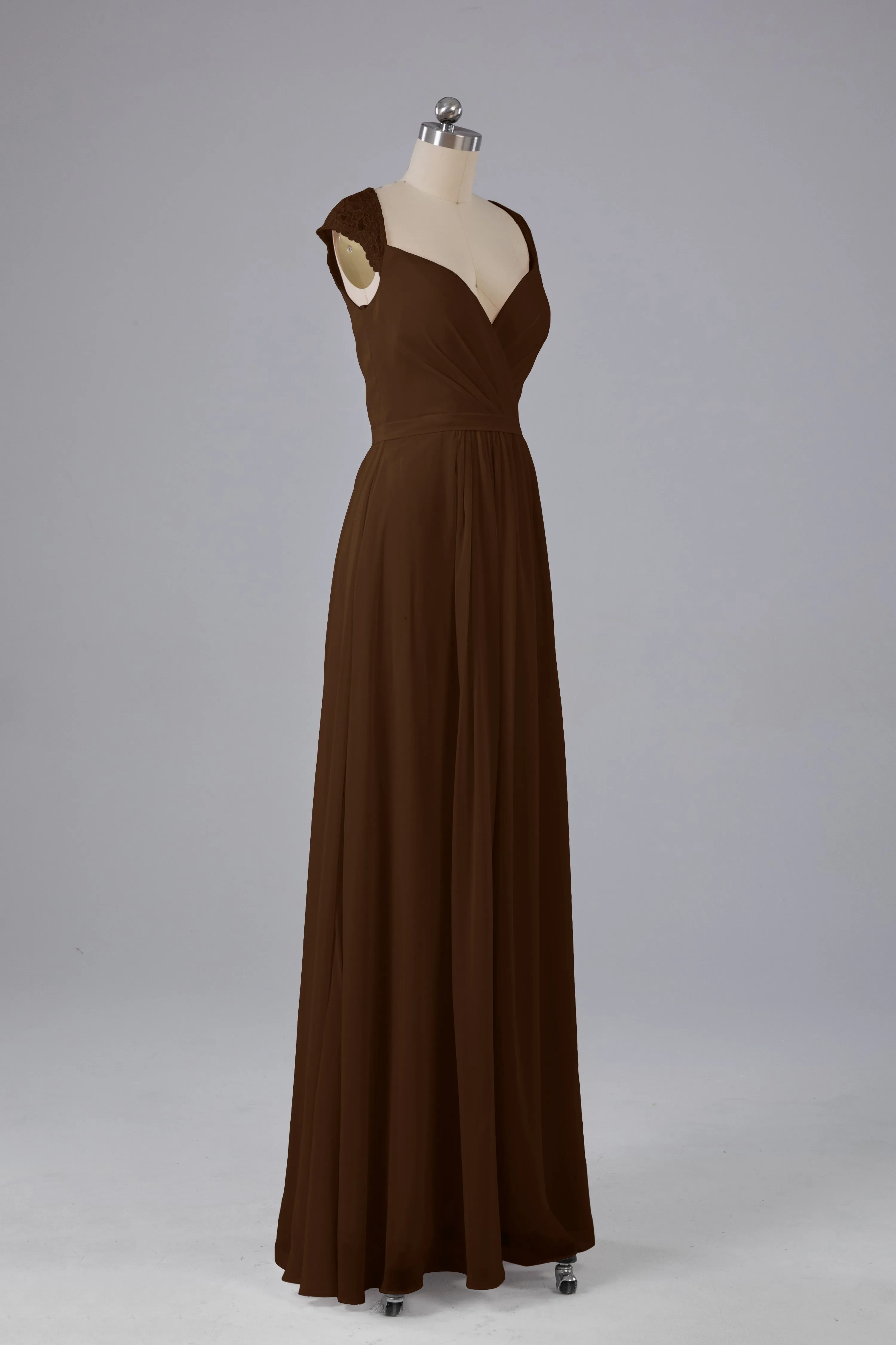 Simple Cap Sleeves Chiffon Floor Length Bridesmaid Dresses