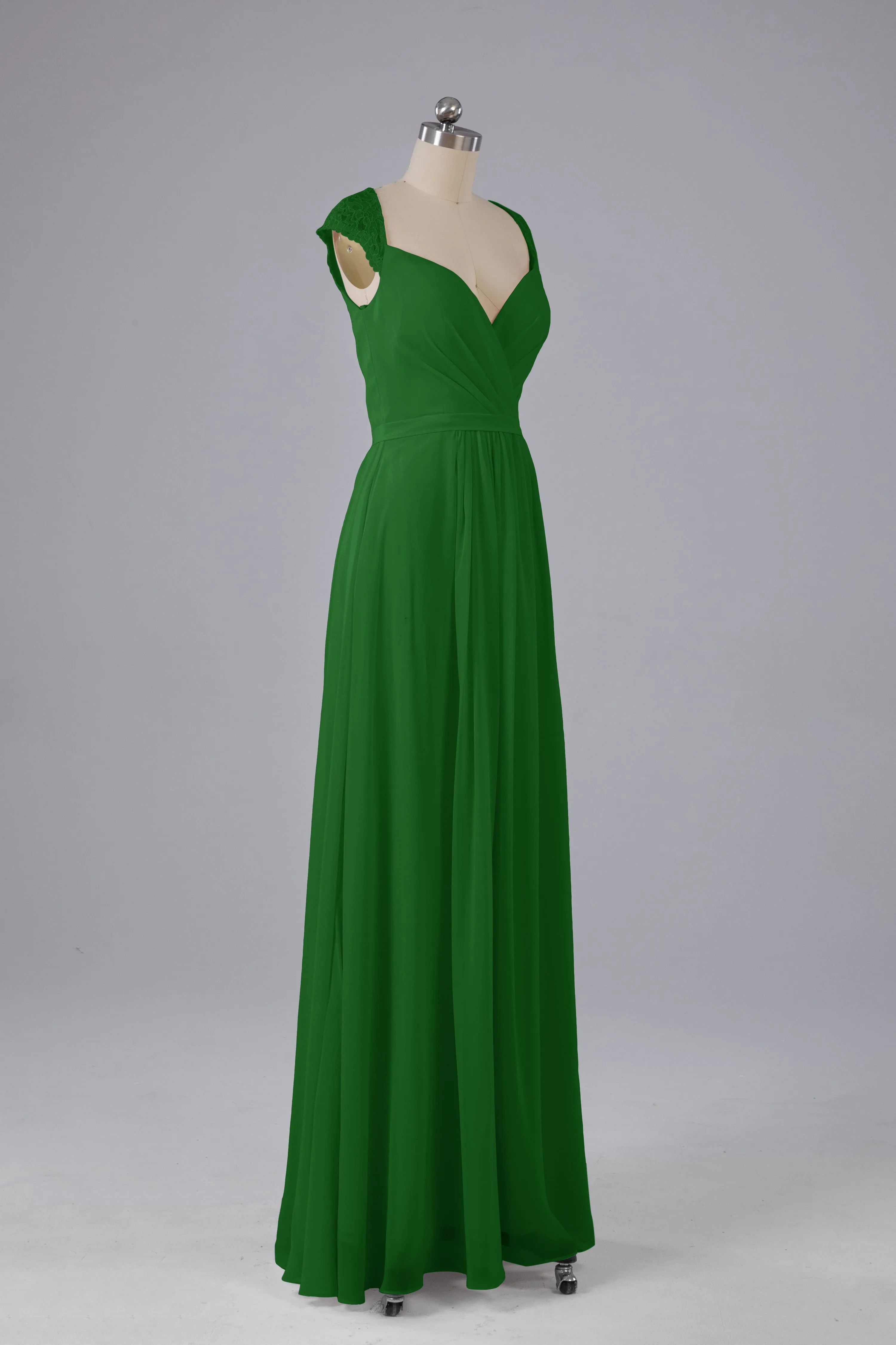 Simple Cap Sleeves Chiffon Floor Length Bridesmaid Dresses