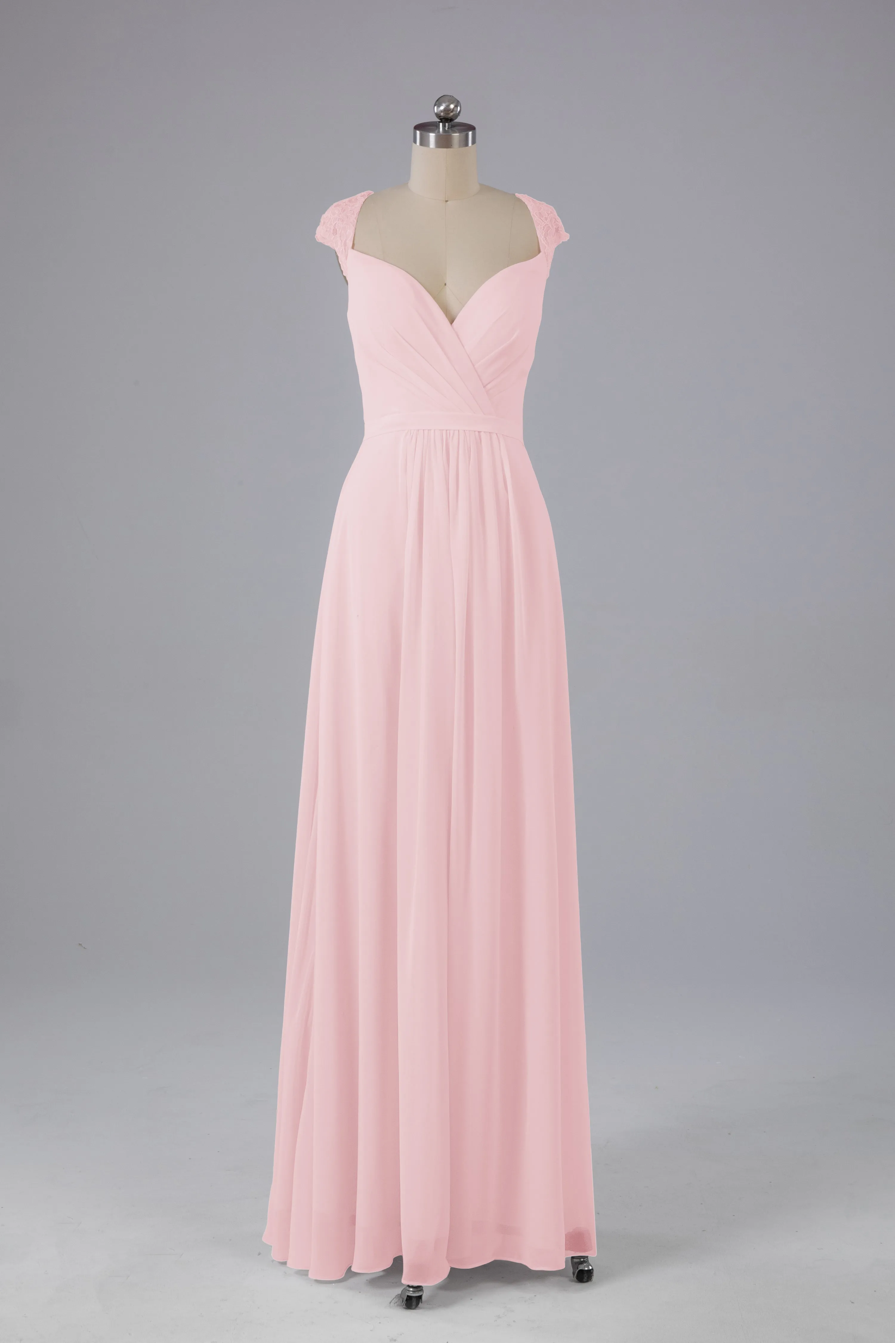 Simple Cap Sleeves Chiffon Floor Length Bridesmaid Dresses