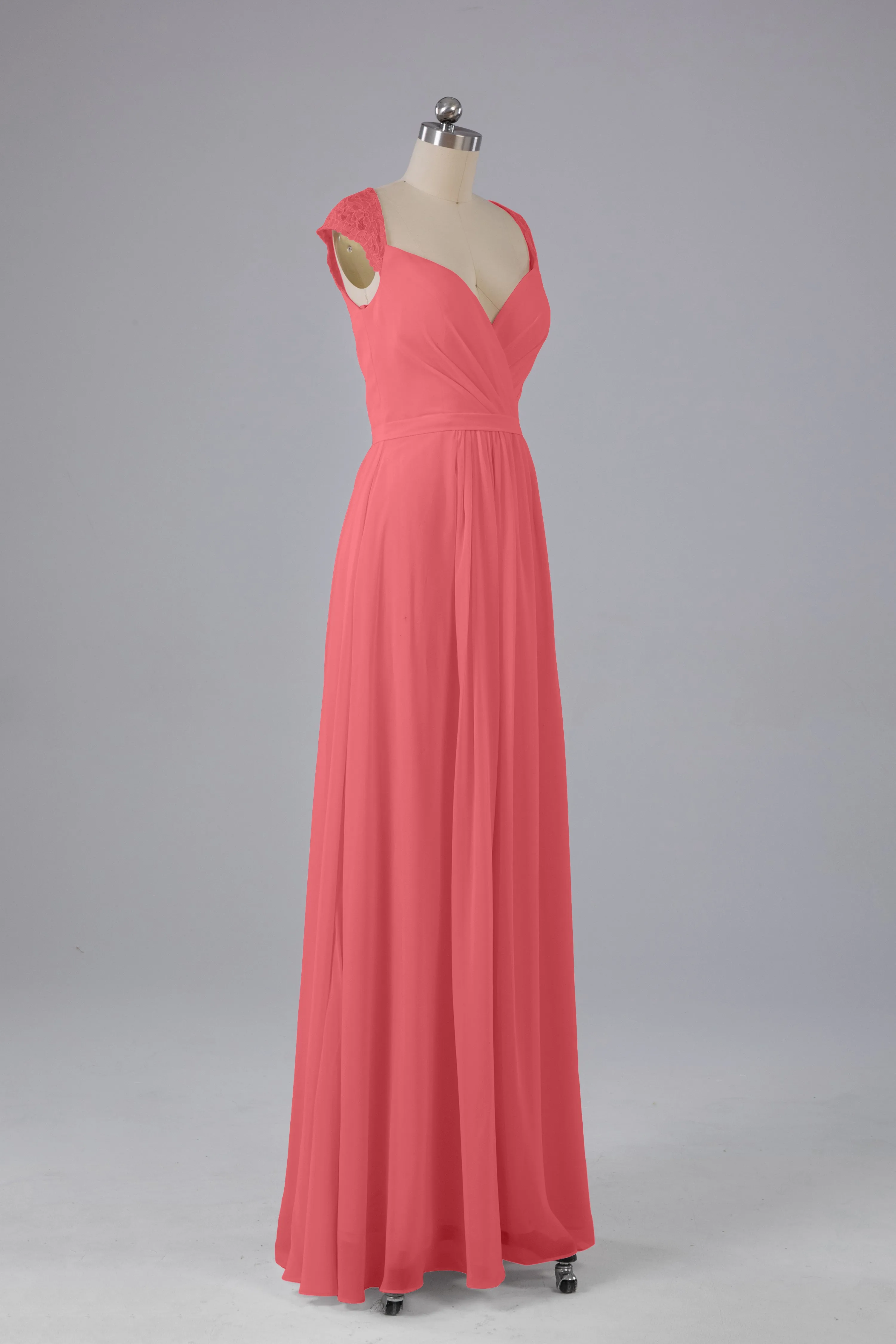 Simple Cap Sleeves Chiffon Floor Length Bridesmaid Dresses