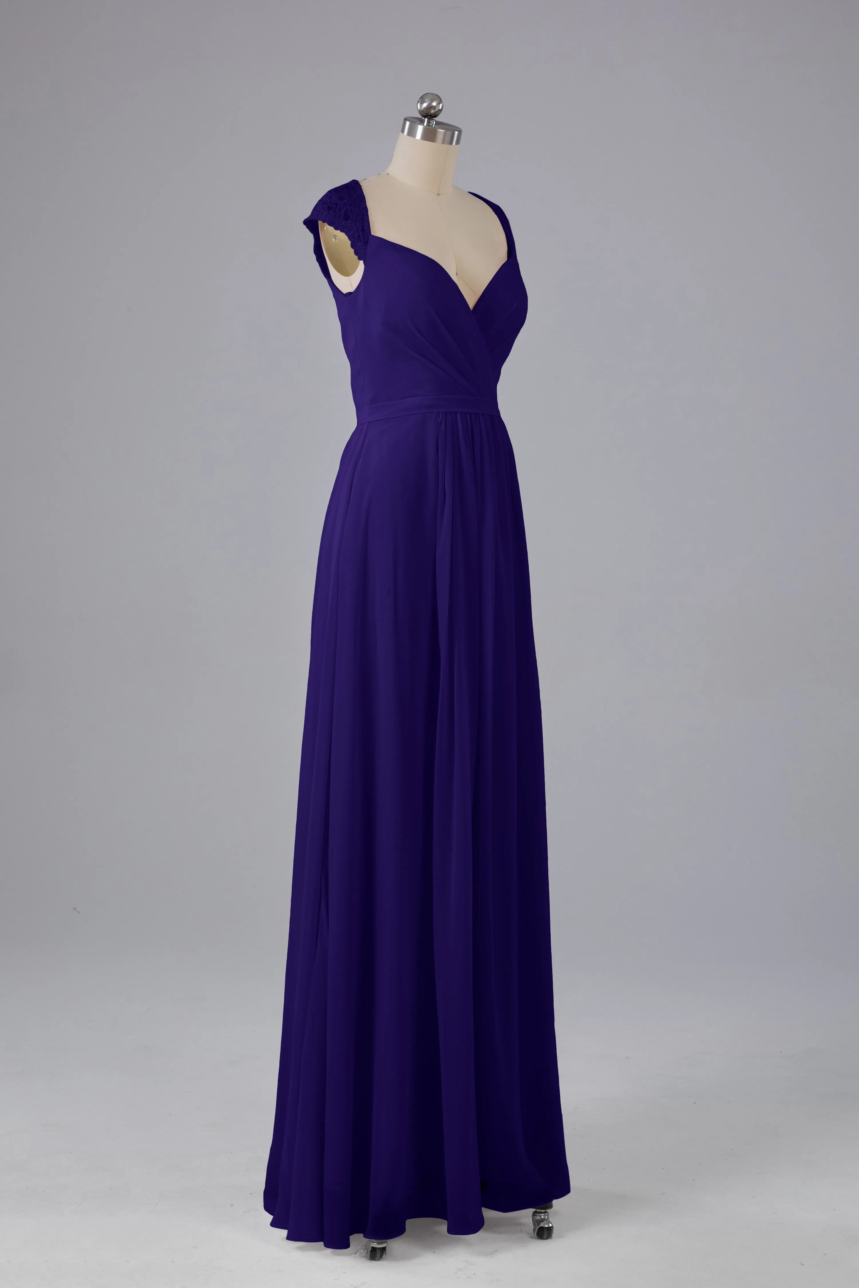 Simple Cap Sleeves Chiffon Floor Length Bridesmaid Dresses