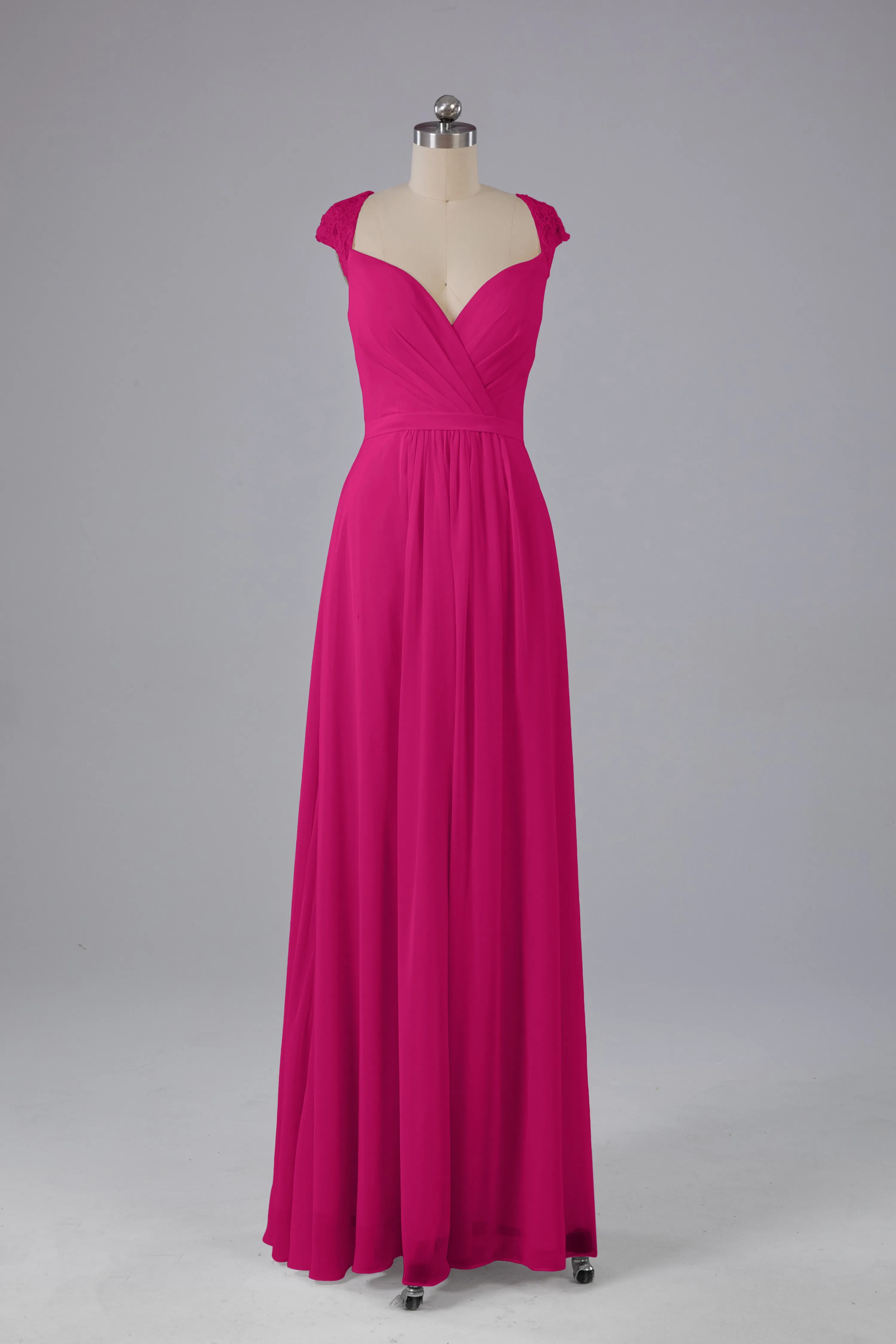 Simple Cap Sleeves Chiffon Floor Length Bridesmaid Dresses