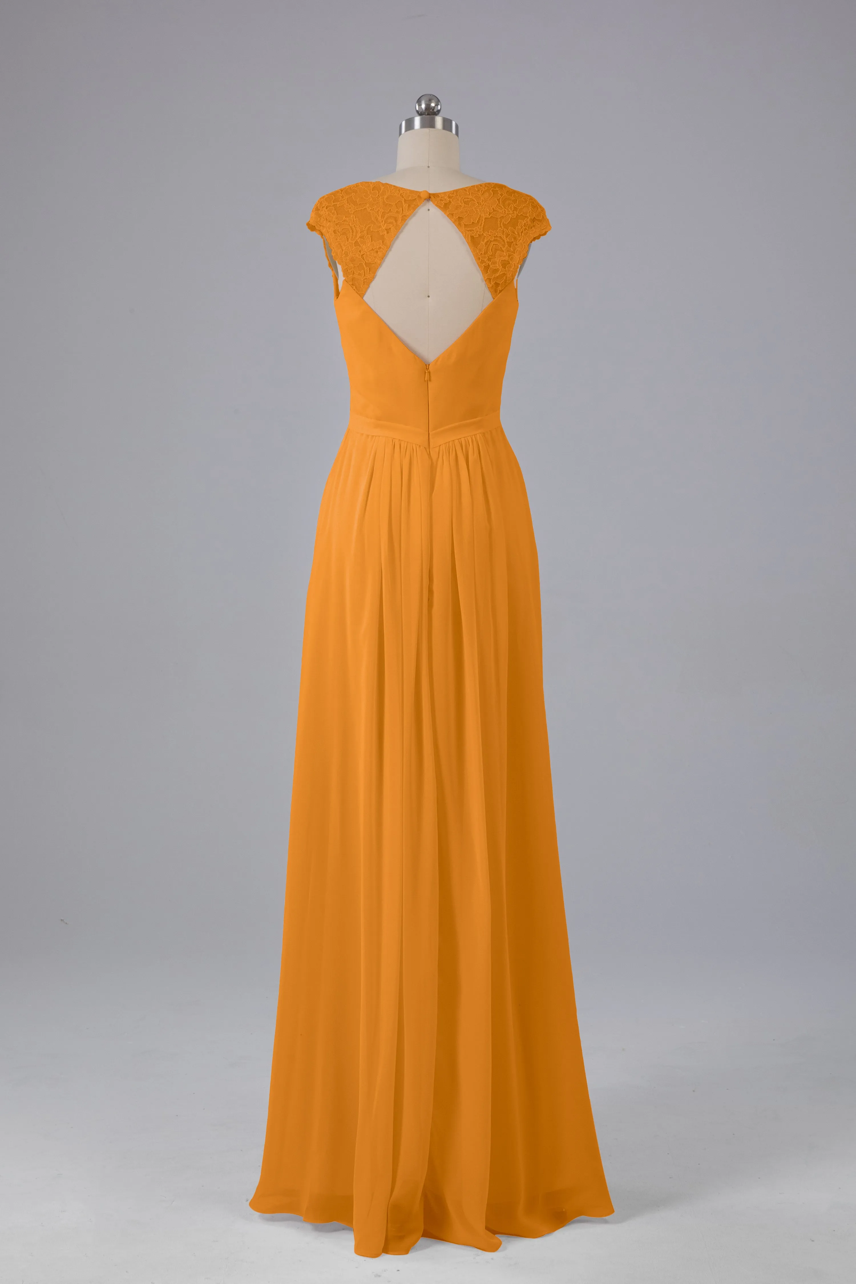 Simple Cap Sleeves Chiffon Floor Length Bridesmaid Dresses
