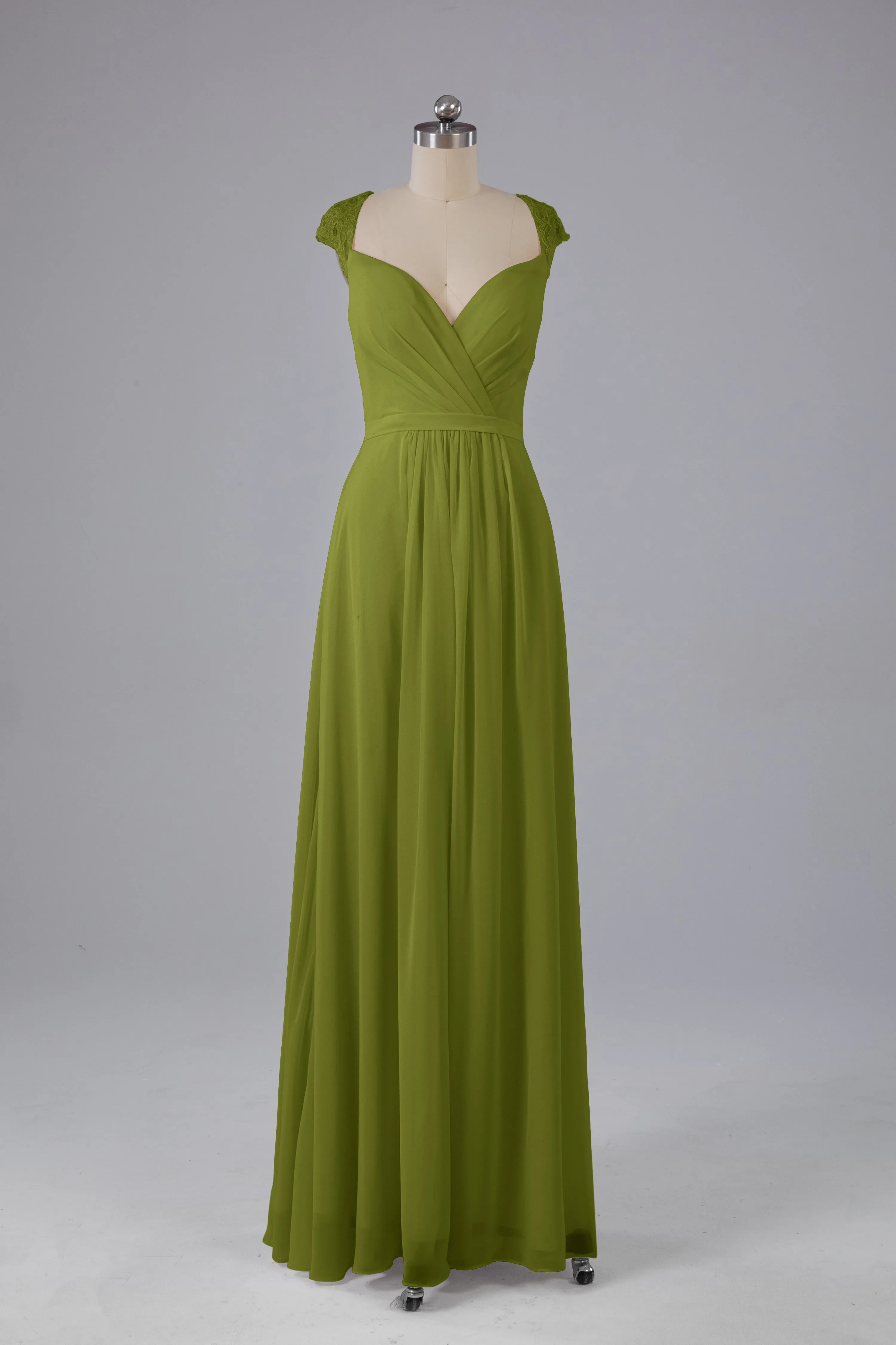 Simple Cap Sleeves Chiffon Floor Length Bridesmaid Dresses