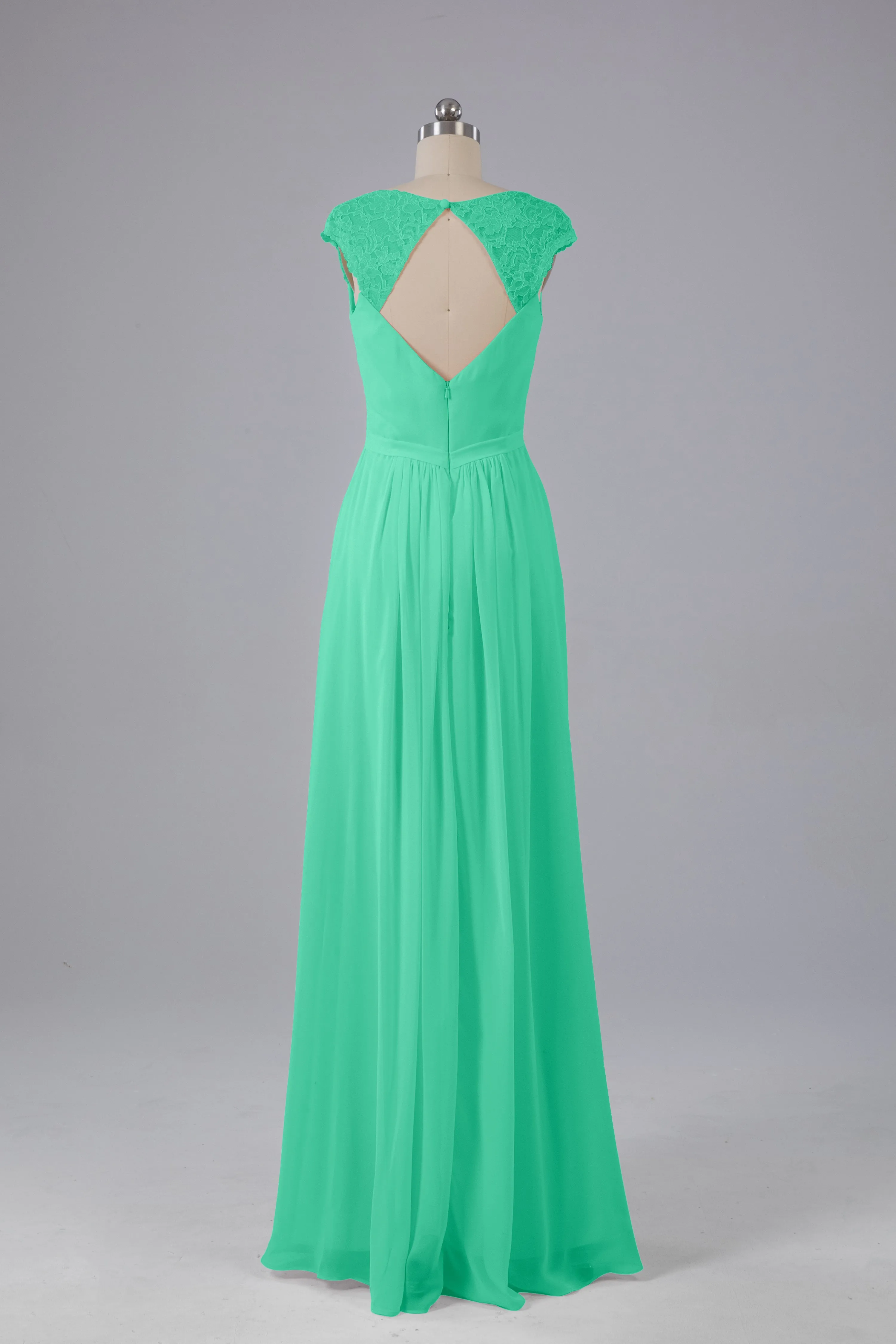 Simple Cap Sleeves Chiffon Floor Length Bridesmaid Dresses